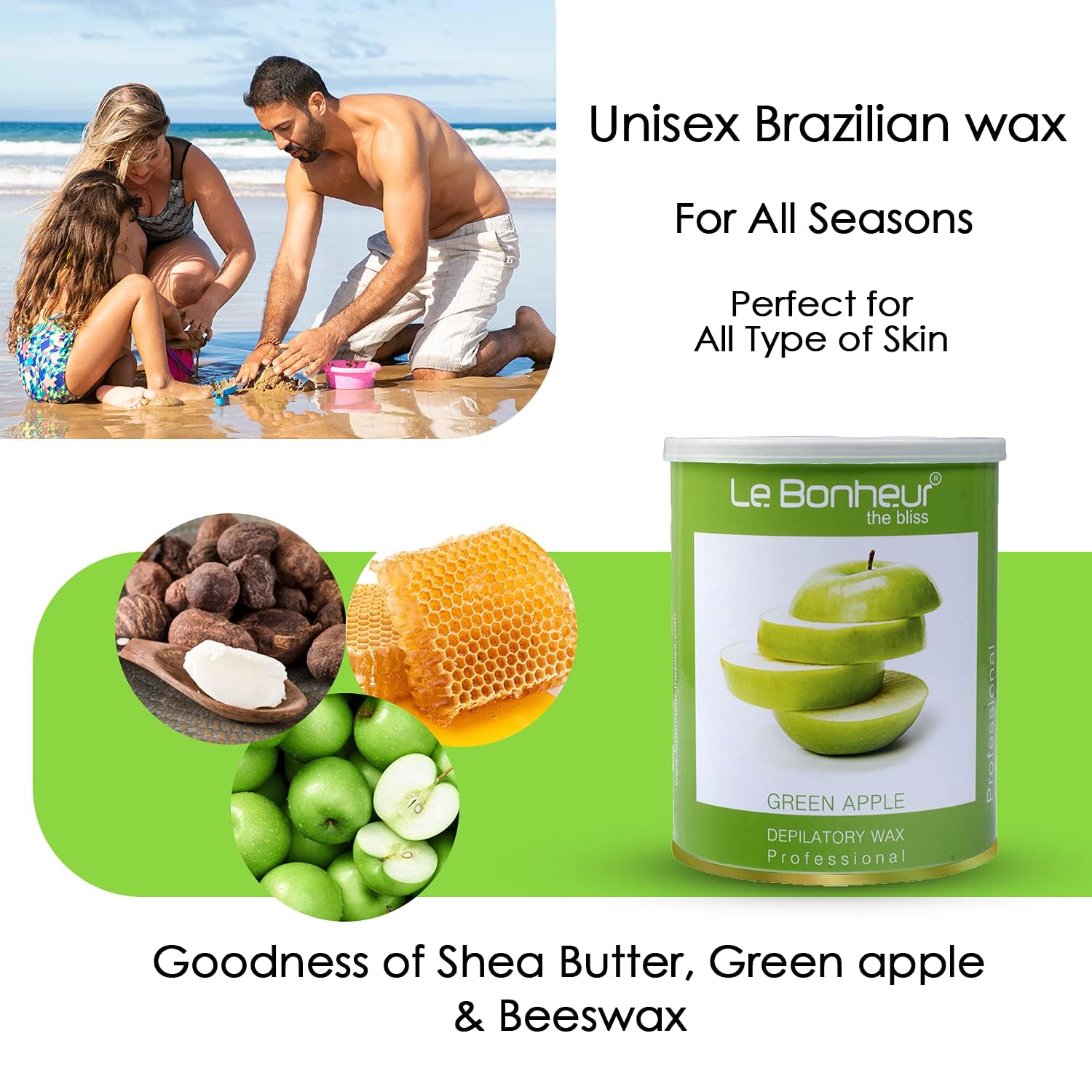 Green Apple Liposoluble Wax for Full Body Hair Removal | Sensitive Skin & Delicate Areas | 800g Waxing Kit | Perfect for Home Spa, Salon, or DIY Beauty Care