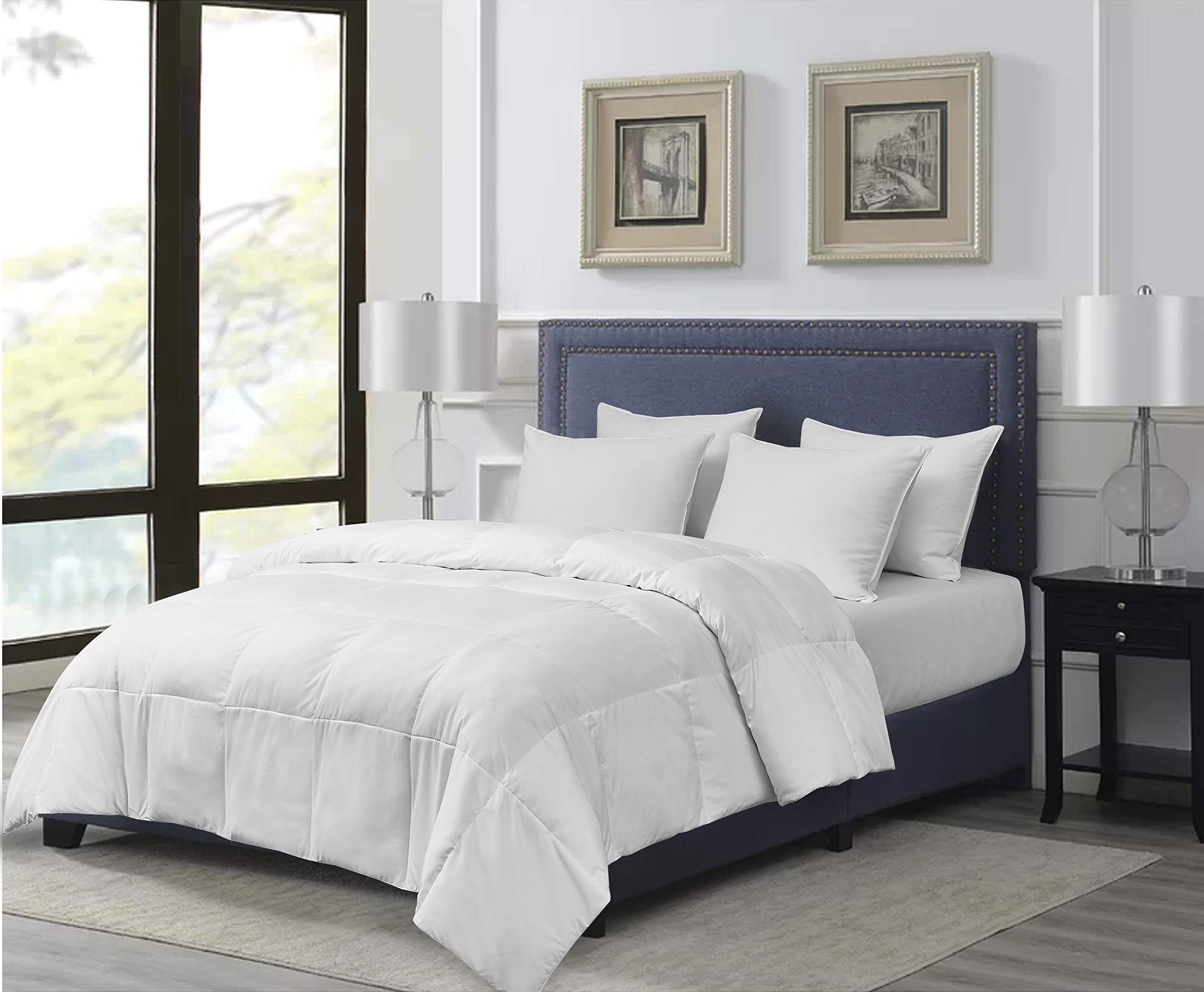 Kathy Ireland Extra Warm Microfiber Goose Feather & Down Comforter - Full/Queen Size, White - Ultra Soft Bedding for Cozy Winter Nights & Luxury Hotel-Style Comfort