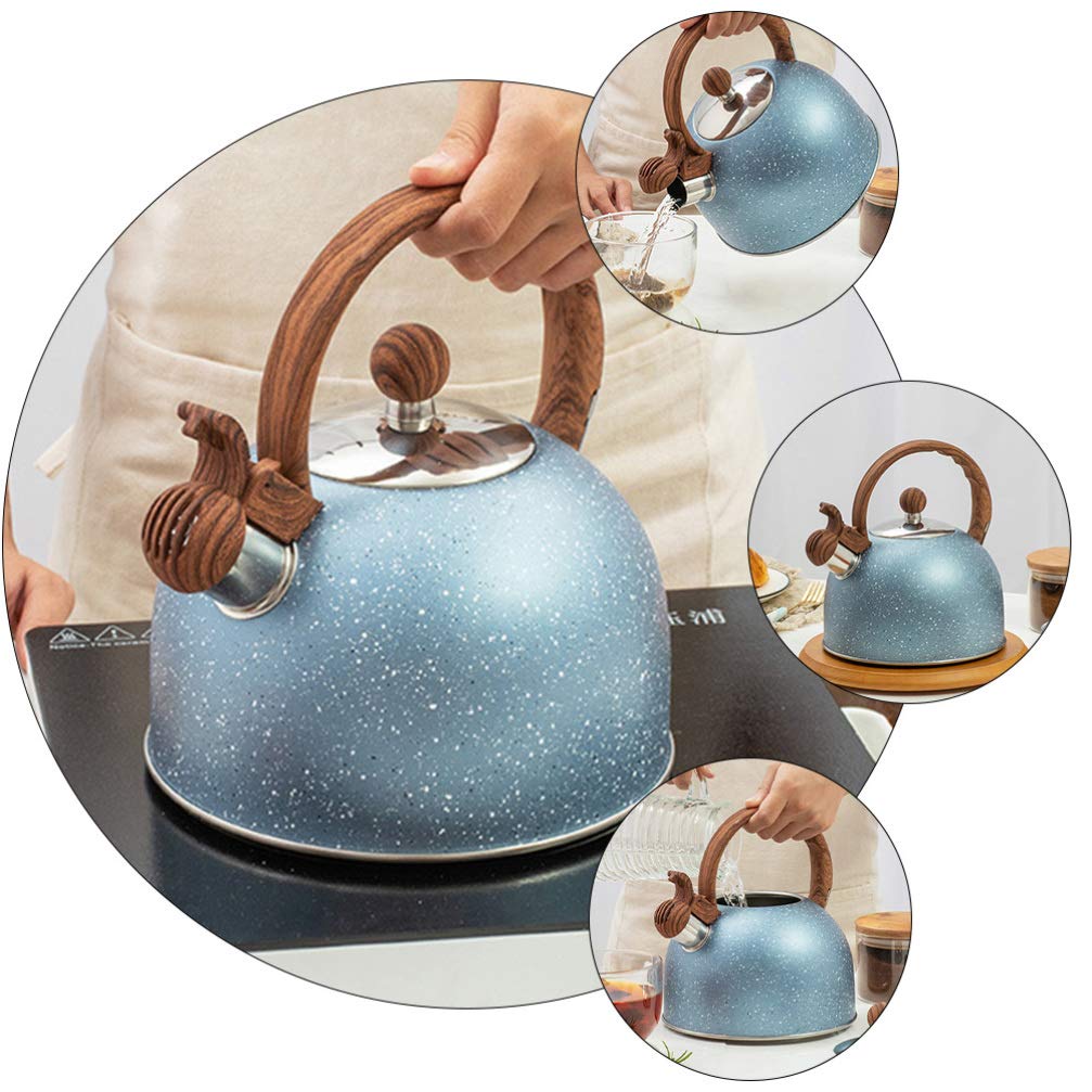 NUOBESTY 1pc Stainless Steel Whistling Tea Kettle - Large Capacity Flat Bottom Teakettle for Home, Stovetop & Camping - Perfect for Boiling Water, Making Tea & Coffee