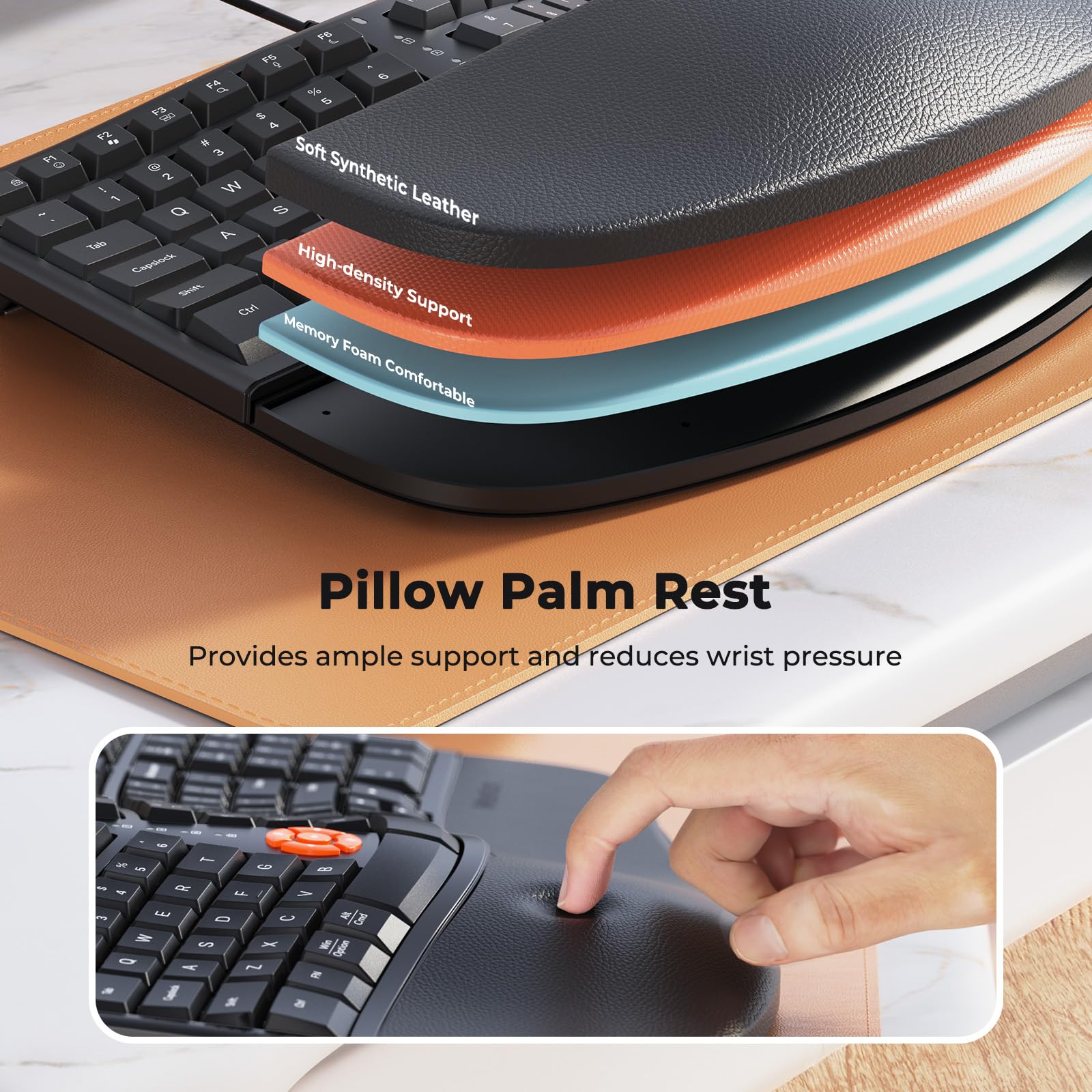 MEETION Ergonomic Wired Keyboard and Mouse Set - Split Design with Cushioned Wrist Rest & Vertical Mouse - Natural Typing for Windows/Mac - Perfect for Office, Gaming & Long Computer Work Sessions