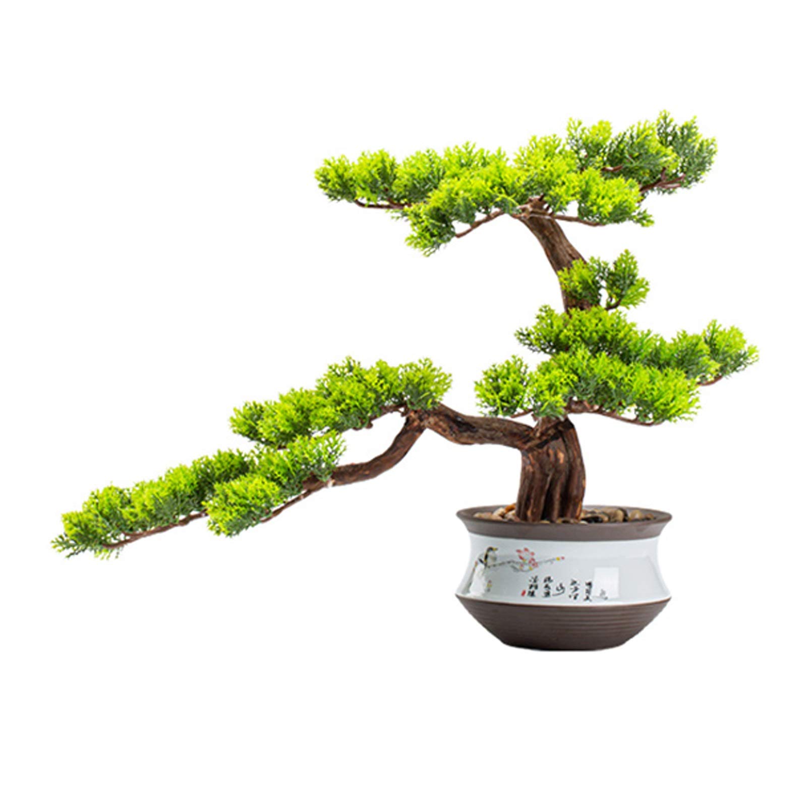 15.1 Inch Artificial Bonsai Tree - Handmade Fake Pine & Cypress in Ceramic Pot for Indoor Decor | Perfect for Living Room, Hotel Entrance & Office Decoration | Realistic Simulation Plant for Home & Commercial Spaces
