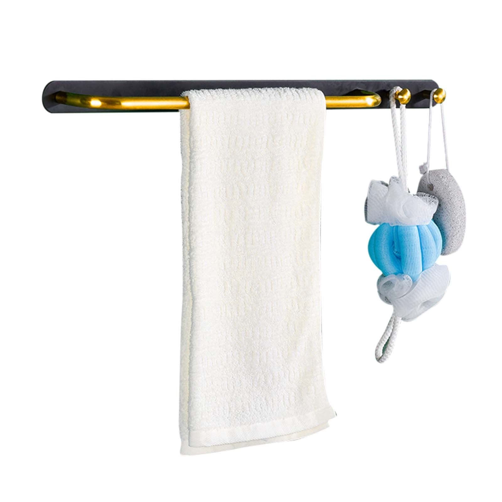 Stainless Steel Adhesive Towel Holder - No Drill Wall Mounted Towel Rack with Hooks for Kitchen & Bathroom (40cm) - Perfect for Small Spaces, Apartments, and RVs
