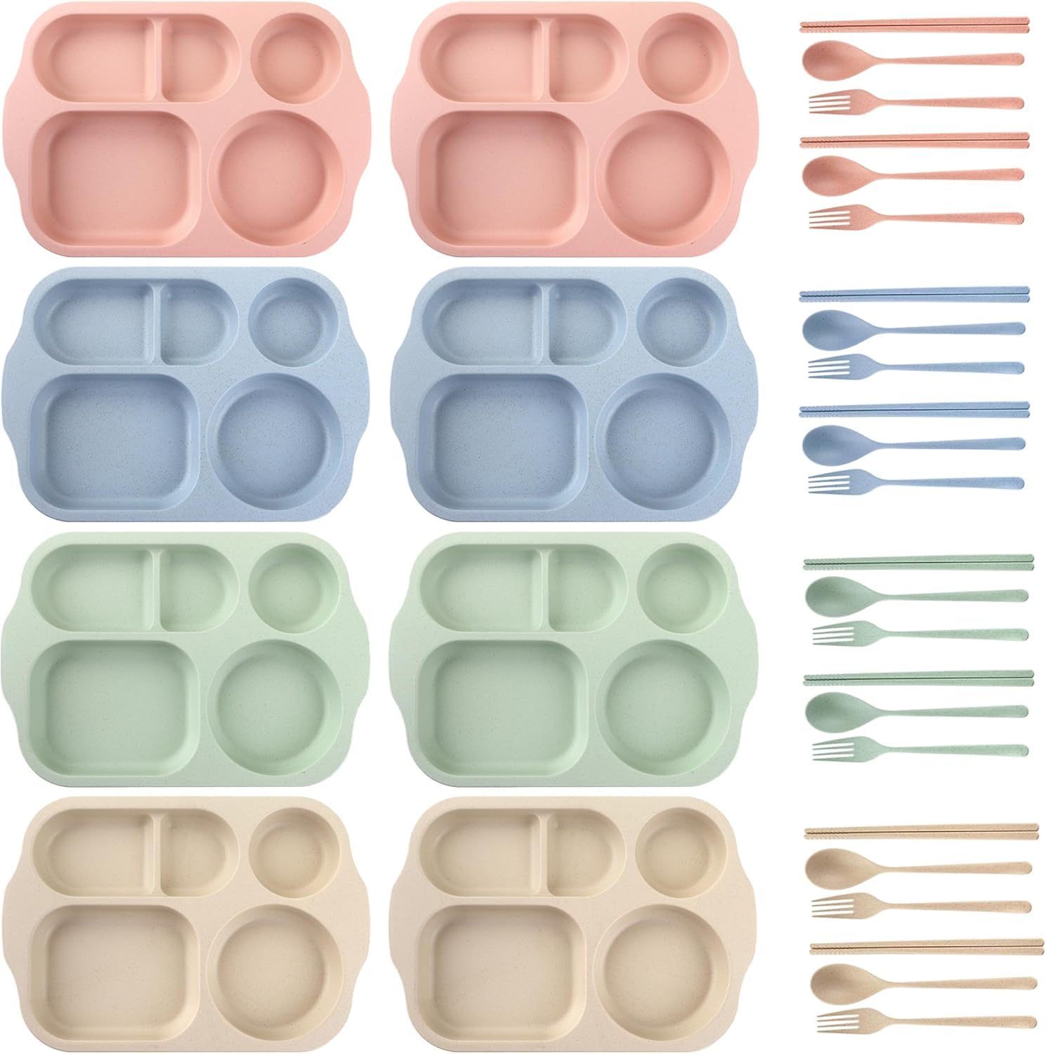 **Nicunom 8 Pack Unbreakable 5-Compartment Wheat Straw Divided Plates – BPA-Free, Microwave & Dishwasher Safe, 11 Inch – Perfect for Kids & Adults Lunch, Picnics, School, and Office Meals**