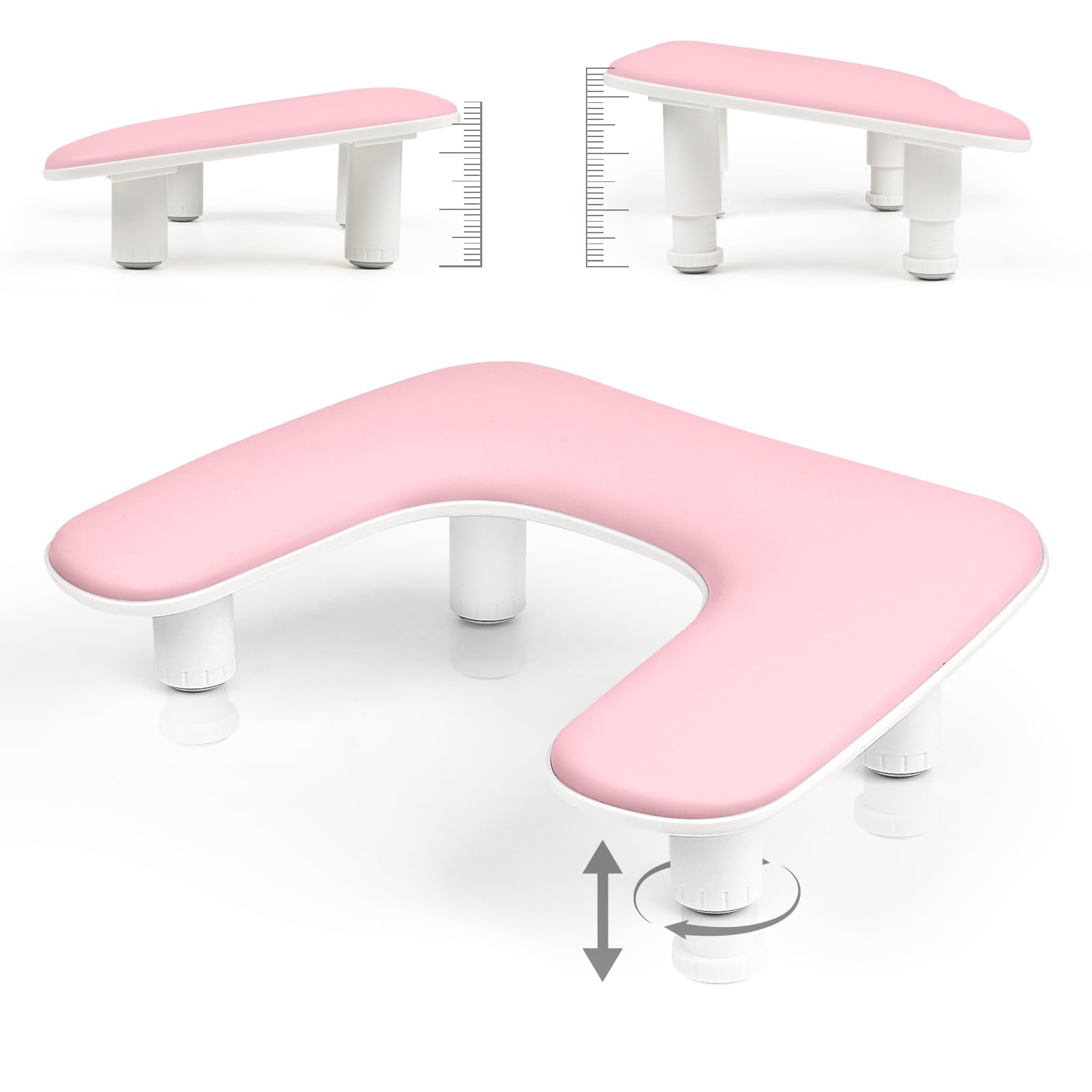 Adjustable U-Shaped Nail Tech Arm Rest - Microfiber PU Leather Manicure Hand Support for Salon Professionals (White/Pink) | Ergonomic Nail Art & Gel Polish Workspace Solution