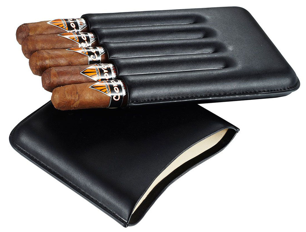 Premium Carmora Black Leather Cigar Case - Holds 5 Cigars | Luxury Travel & Gift Accessory for Cigar Enthusiasts | Perfect for Business Trips, Weddings & Special Occasions