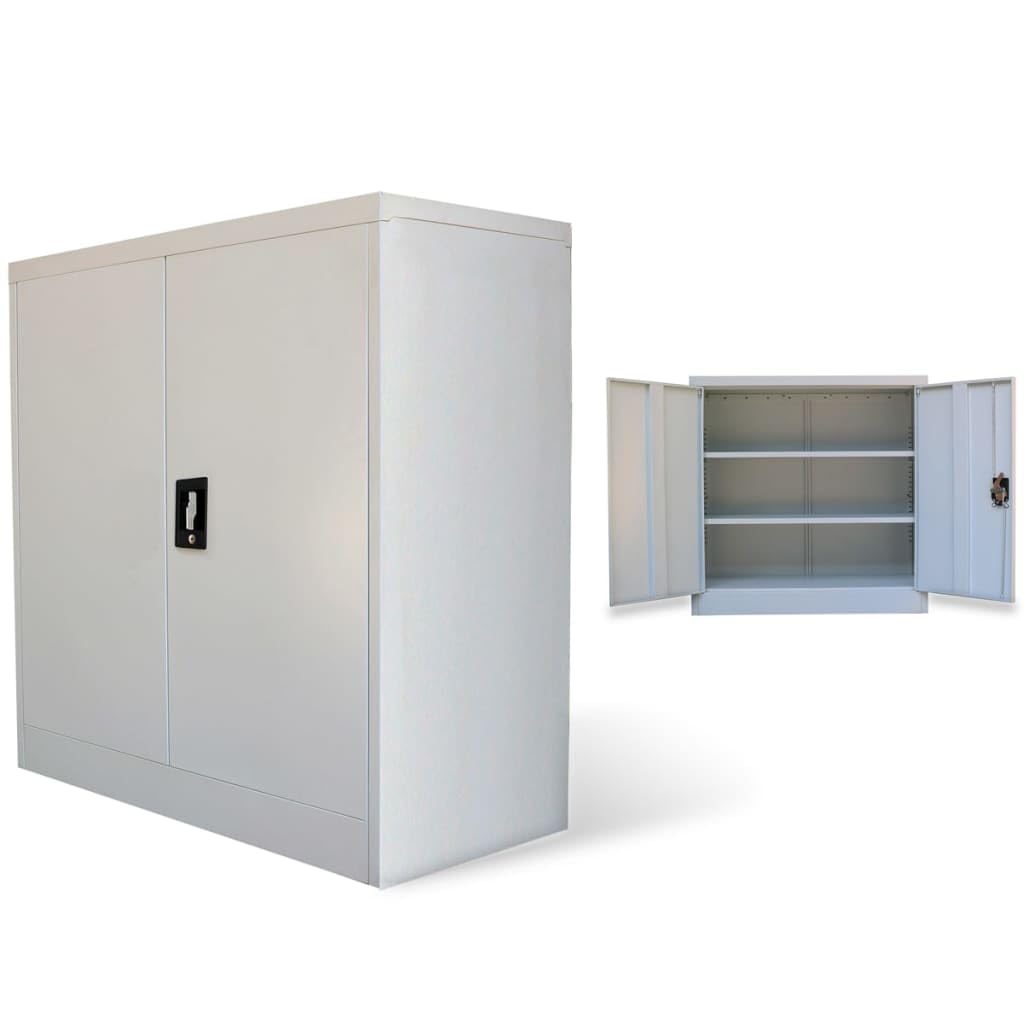 vidaXL Modern Gray Steel Office Cabinet - 2-Door File Storage for Home, Living Room & School - Under Desk Filing Cabinet - Industrial Style for Organized Workspaces