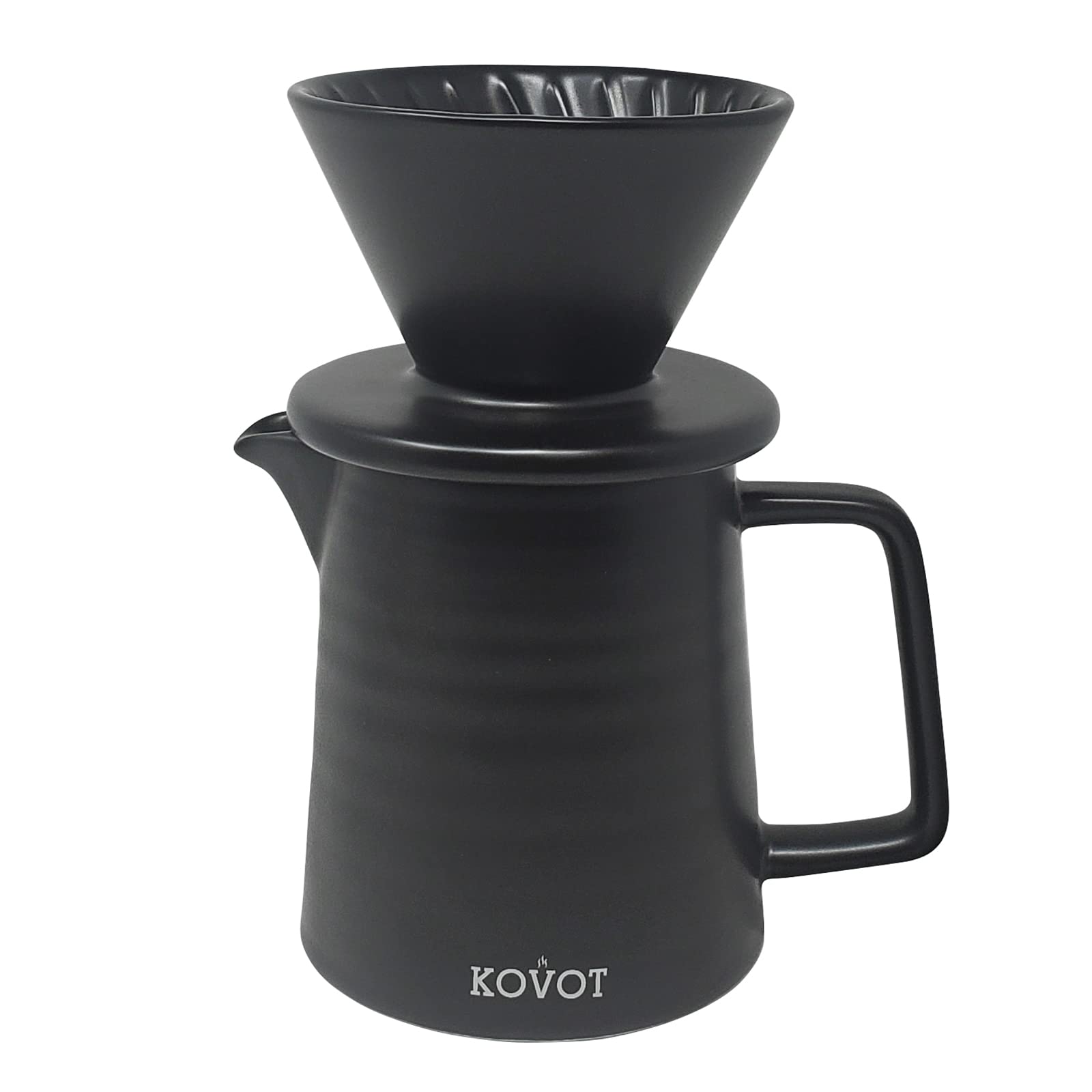 Premium KOVOT Ceramic V60 Pour Over Coffee Maker Set - 1-2 Cup Dripper with 15oz Glass Carafe for Perfect Home Brewing | Ideal for Specialty Coffee Lovers & Morning Rituals