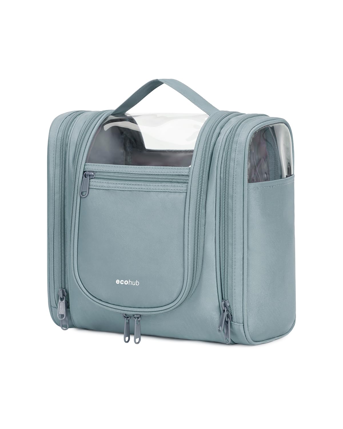ECOHUB Hanging Travel Toiletry Bag for Women - Waterproof Makeup Organizer with Full-Size Containers, Grey Cosmetic Bag for Bathroom, Gym, Camping & Air Travel (Patent Pending)