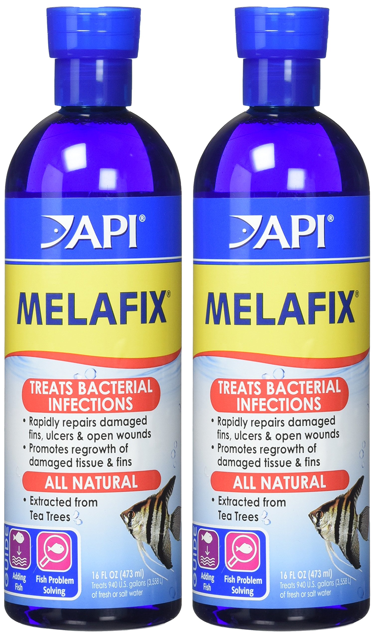 API Melafix Antibacterial Fish Remedy (2 Pack, 16-Ounce Bottles) - Treats Bacterial Infections & Promotes Healing for Freshwater & Saltwater Aquariums - Perfect for Fin Rot, Ulcers & Open Wounds in Fish