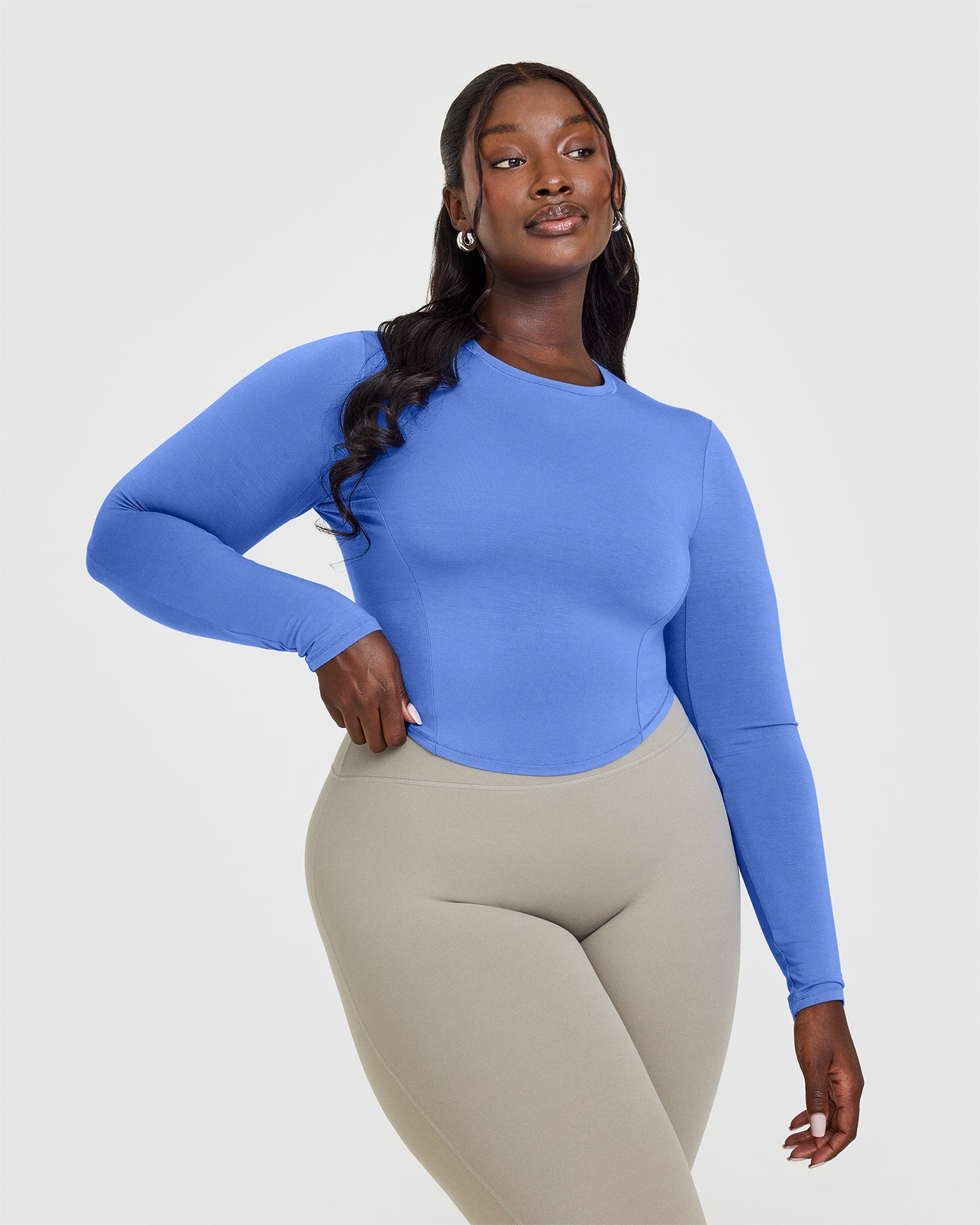 Mellow™ Soft Mid Long Sleeve Women's T-Shirt - Glaucous Blue | Comfortable Casual Top for Everyday Wear, Work & Outings