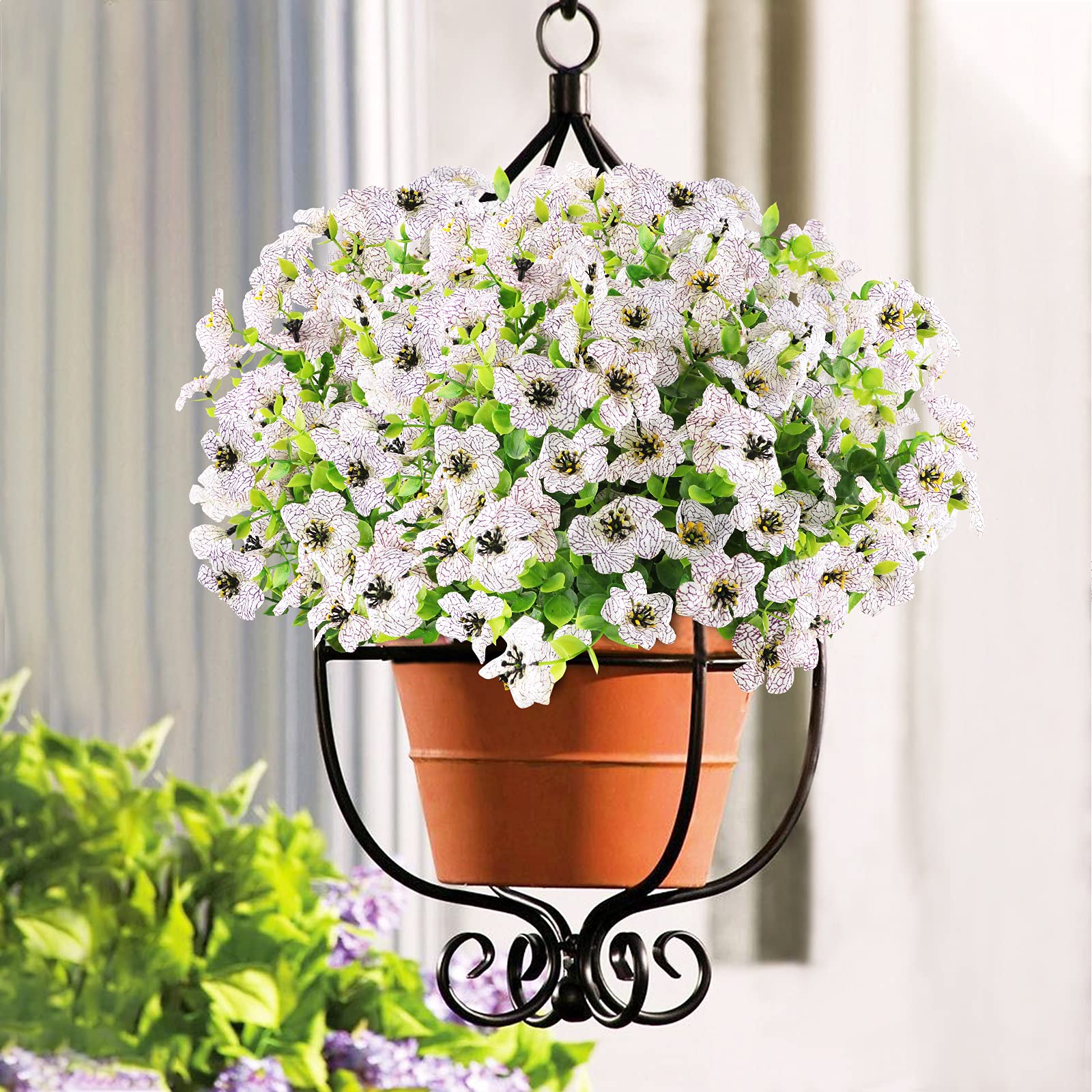 GREENRAIN 9 Bundles UV Resistant Artificial Flowers - Fake Outdoor Plants for Garden, Window Box, Porch Decor - Faux Plastic Flowers for Home, Wedding, Party Decoration (White)