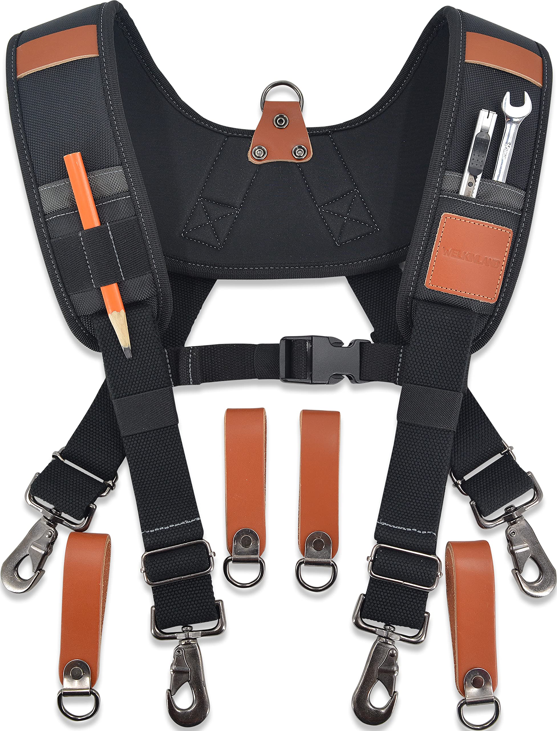 Heavy-Duty Leather Tool Belt Suspenders for Men - Carpenter & Construction Work Belt with Durable Leather Tool Bag - Perfect for DIY Projects, Woodworking & Professional Job Sites
