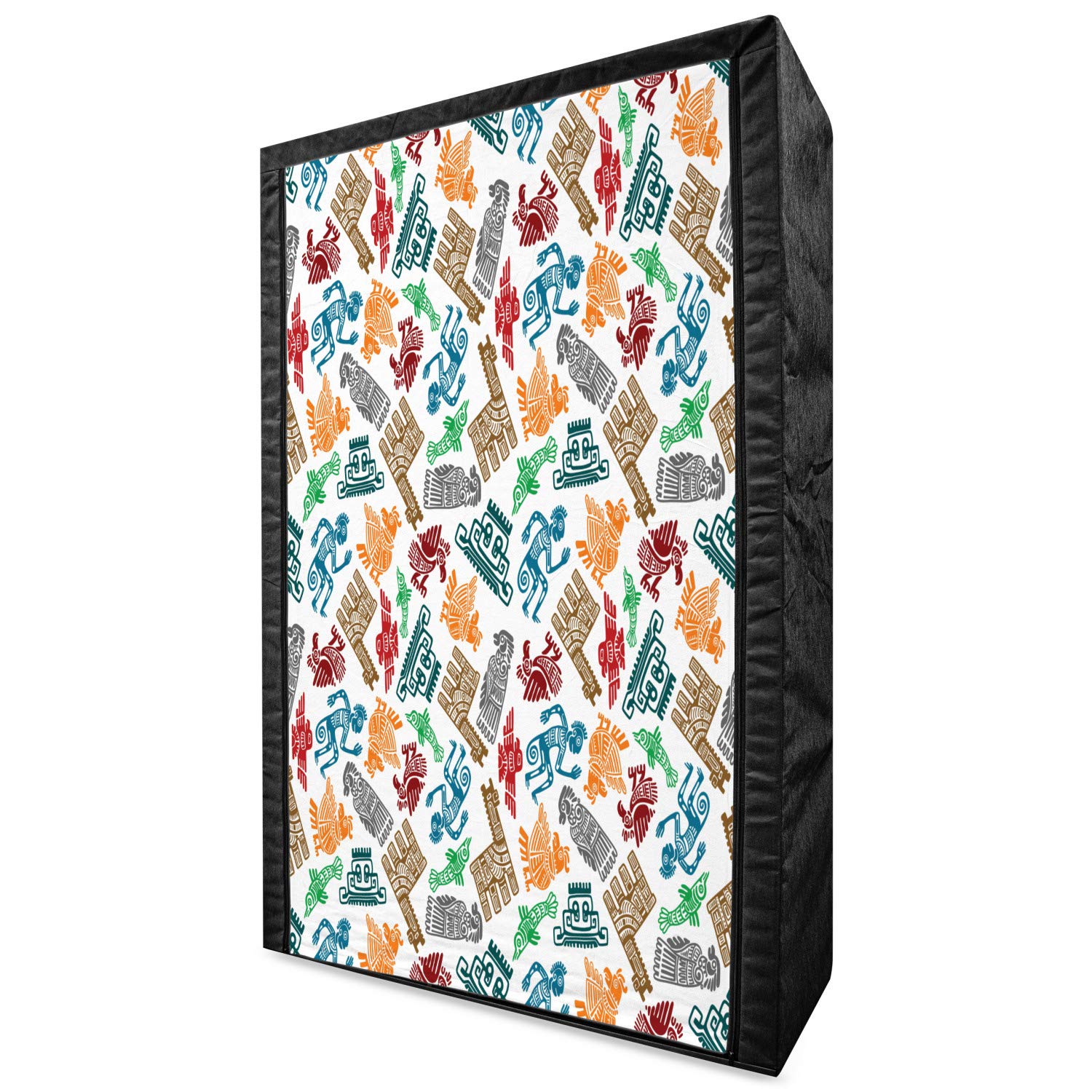 Ambesonne Tribal Portable Fabric Wardrobe - Mayan Aztec Boho Design with Shaman & Llamas, 42.5 Inch Clothing Organizer & Storage Closet with Shelves, Multicolor - Perfect for Bedroom, Dorm, or Travel Use