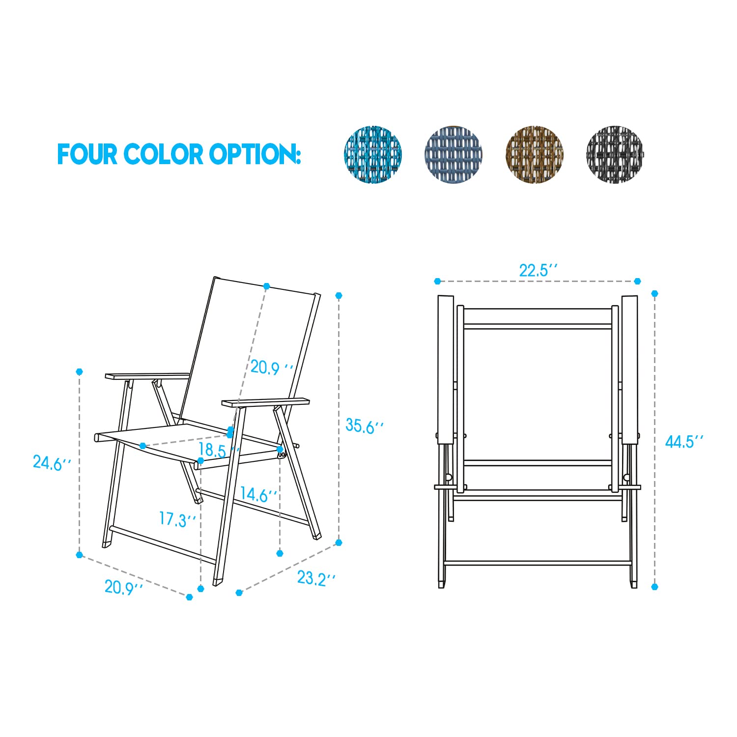 VICLLAX 2-Pack Outdoor Folding Patio Chairs with Arms - Portable Garden Dining Chairs with Sling Back Design for Patio, Deck, Poolside & Backyard Relaxation