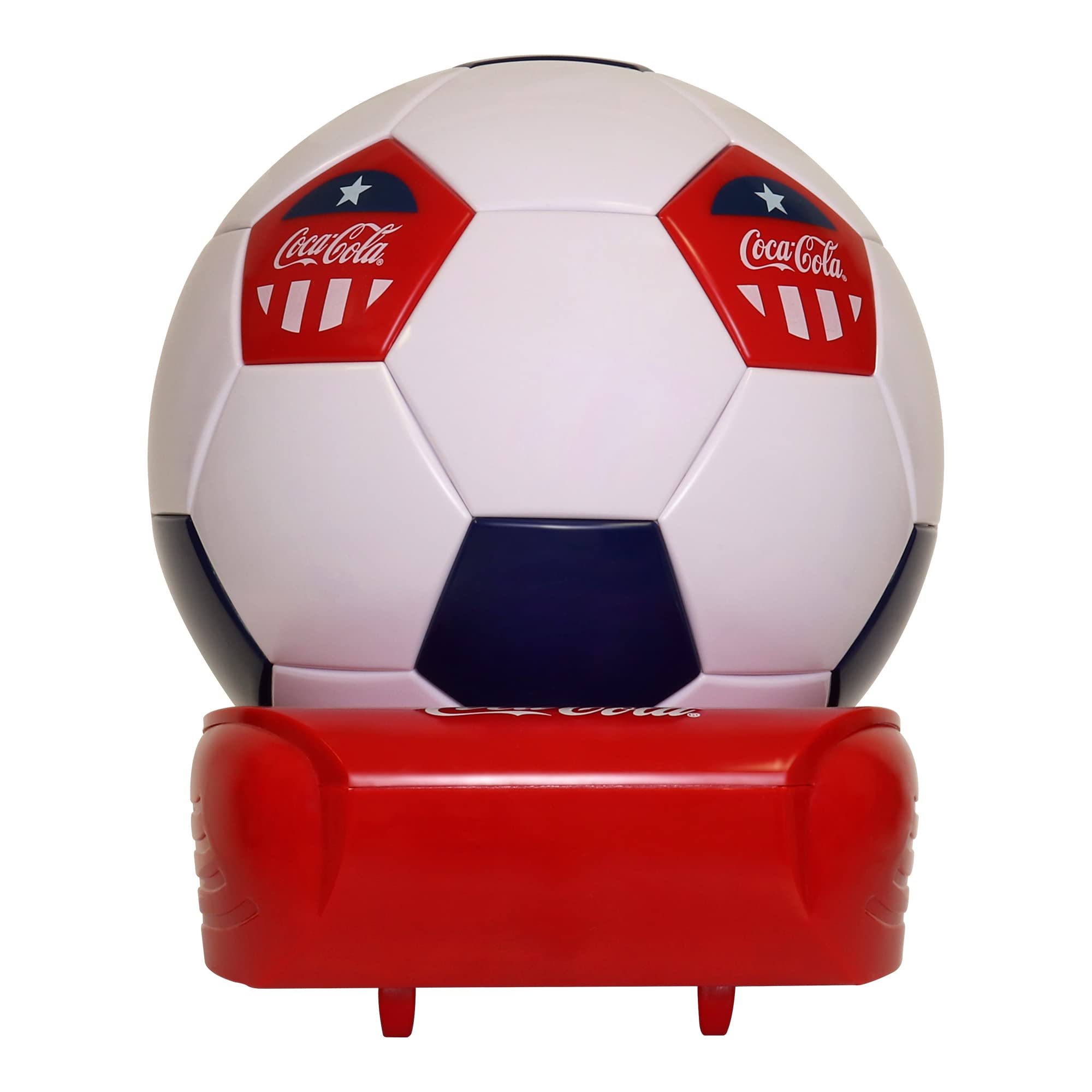Coca-Cola Soccer Ball Mini Fridge - 5 Can Portable Beverage Cooler with Hidden Opening (White/Red/Black) | Perfect for Man Cave, Game Room, Dorm, Office & Sports Fan Gifts | Compact Fridge for Soda, Beer & Energy Drinks
