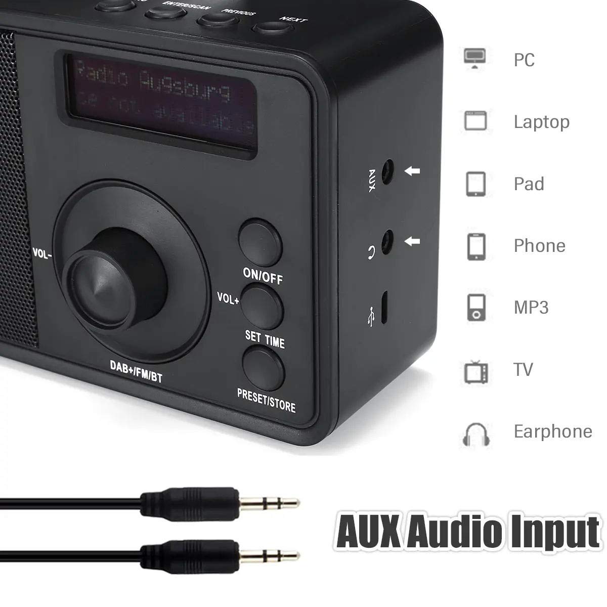 Portable Bluetooth Speaker with Digital Radio, LCD Display, FM, AUX, Alarm Clock - Wireless Stereo Sound for Outdoor, Travel, Home & Office Use