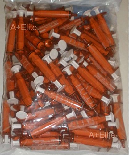 BAXA ExactaMed 5cc/5mL Oral Liquid Medication Syringe - 100-Pack Amber Medicine Dose Dispenser with Cap (Latex-Free) - Ideal for Accurate Pediatric & Adult Medication Dosing at Home or Hospital