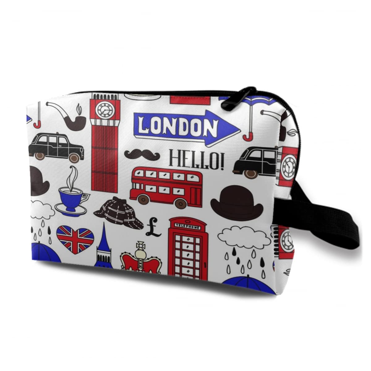 London Themed Waterproof Makeup Bag - Large Travel Toiletry Organizer for Outdoor Trips