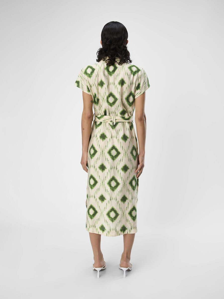 Berry Midi Shirt Dress for Women - Flowy Casual Summer Dress in Sandshell & Peridot Green - Perfect for Beach, Office & Date Night Outfits