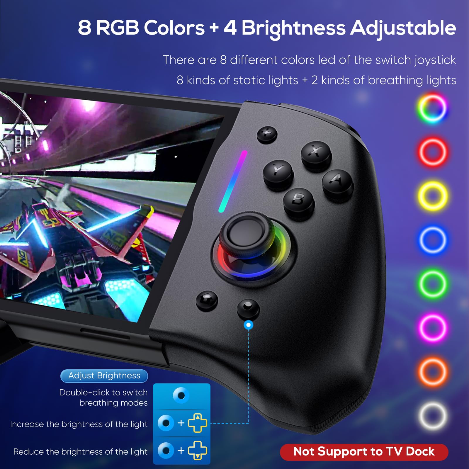 Wireless Pro Controller for Nintendo Switch/OLED - RGB Backlit Joy-Con with Adjustable Turbo, Dual Vibration Motors, Ergonomic Grip - Perfect for Gaming at Home or On-the-Go