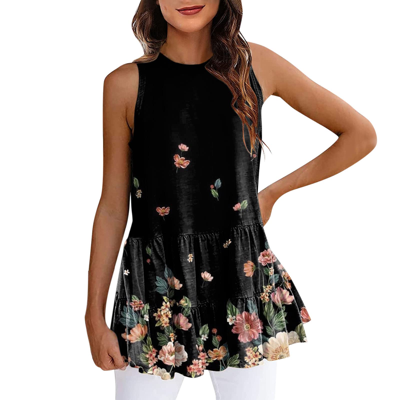 Women's Summer Ruffle Layered Tank Top - Casual Sleeveless Blouse for Beach & Outings