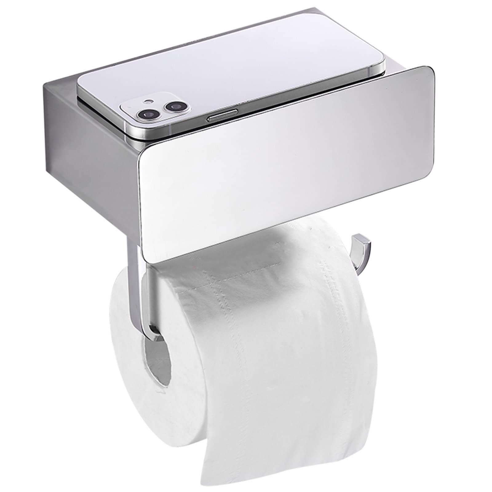 Stainless Steel No Drill Adhesive Wall Mount Toilet Paper Holder - Chrome Bathroom & Kitchen Tissue Roll Holder - Perfect for Small Spaces, RVs, Apartments & Drawer Storage