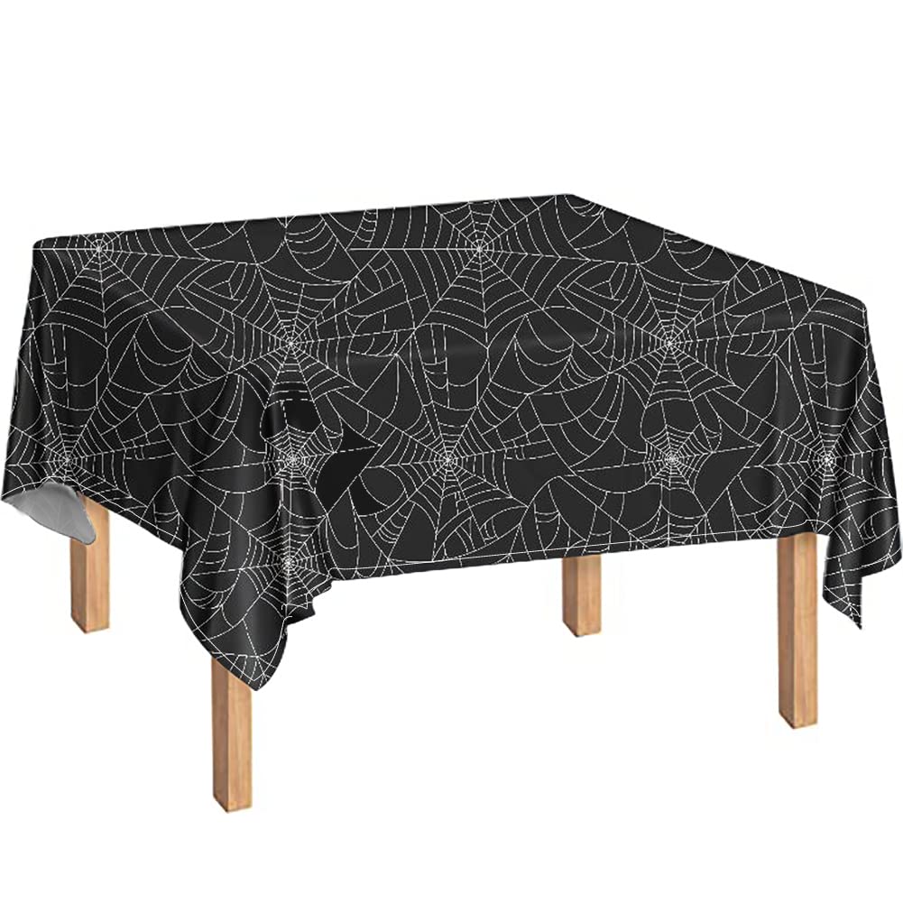 GLENLCWE Black Spider Cobweb Print Polyester Tablecloth - Halloween Dining Table Cover for Kitchen, Rectangle Table Decor, Spooky Party Accessory | Perfect for Halloween Parties, Themed Dinners & Home Decor
