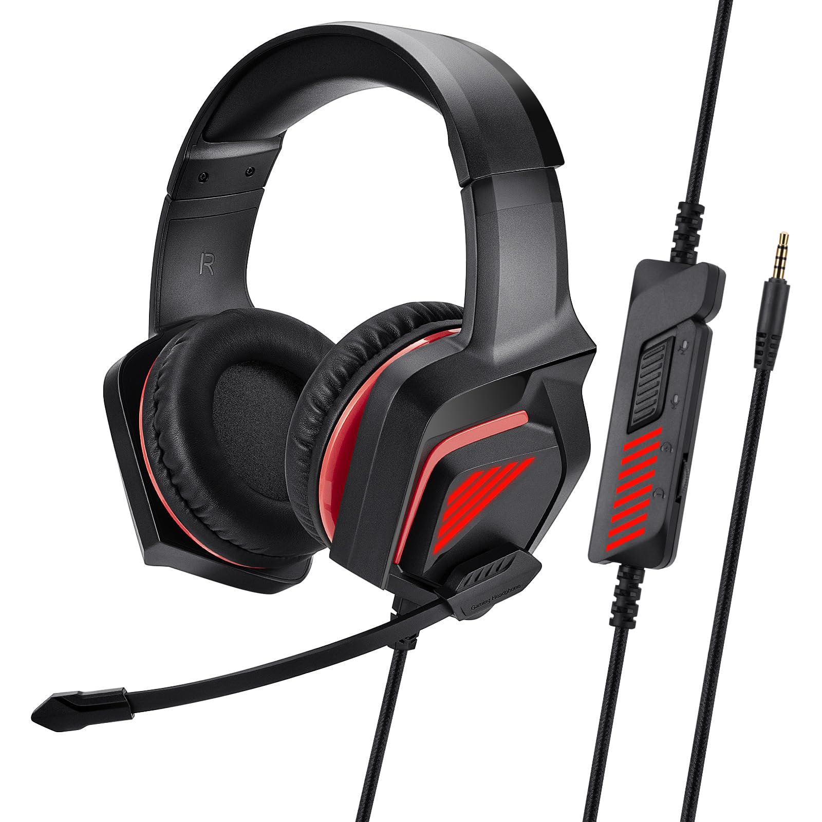 Stereo Wired Gaming Headset with Mic for PS4, PS5, Xbox One, PC, Laptop & Tablet - Over-Ear 3.5mm Headphones with Bass Surround & Soft Memory Earmuffs (Red & Black) - Perfect for Gaming, Streaming & Online Meetings