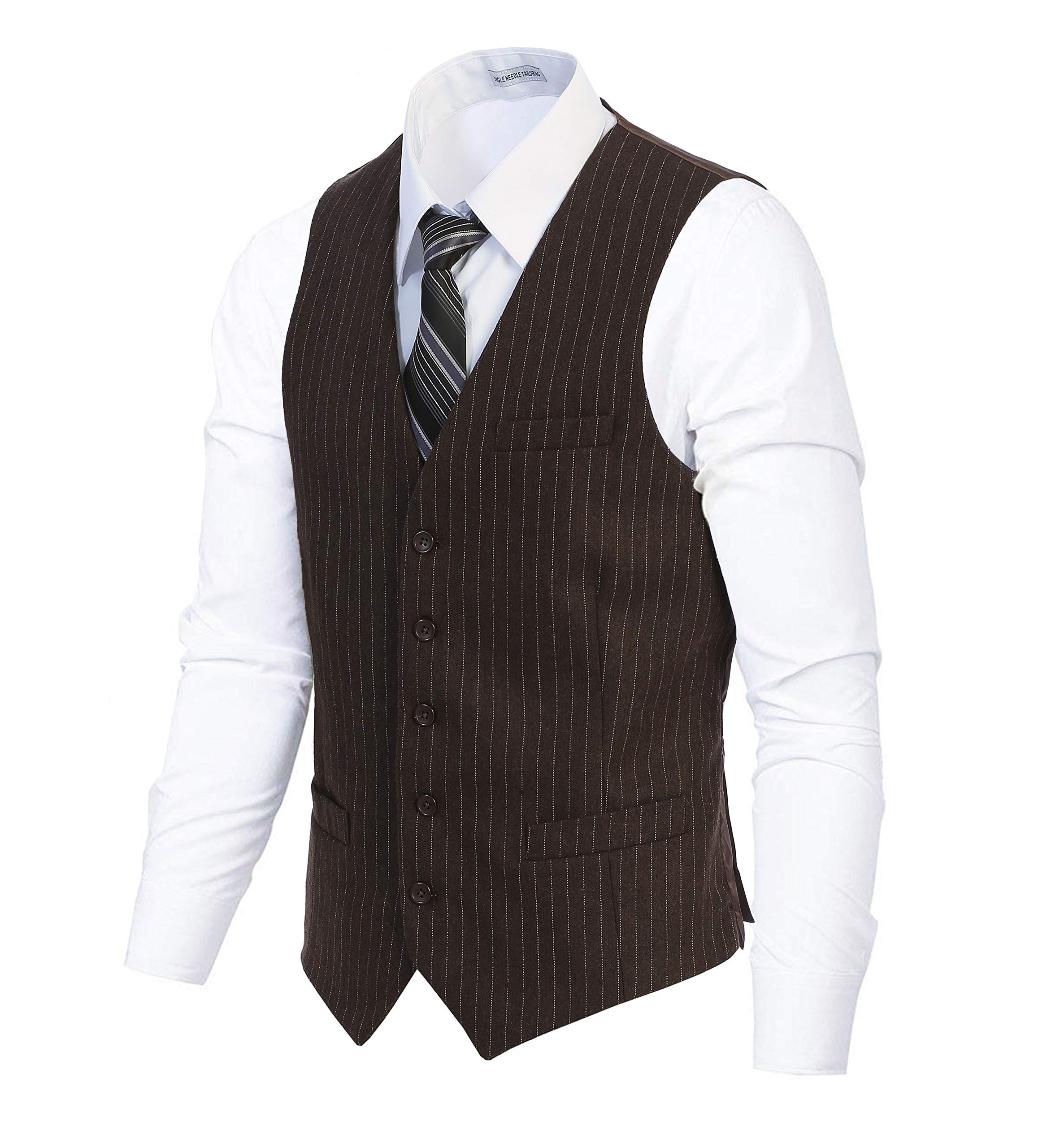 Gioberti Men's 5-Button Wool Blend Tweed Vest with Pin Stripe - Formal Waistcoat for Weddings, Business Attire & Vintage Style Outfits