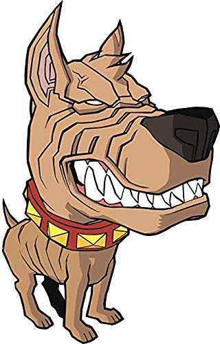 EW Designs Angry Scarred Puppy Dog Cyborg Cartoon Vinyl Magnet - 8 Inch Tall Bumper Sticker for Cars, Laptops & Metal Surfaces - Fun Decorative Magnet for Home, Office & Gifts