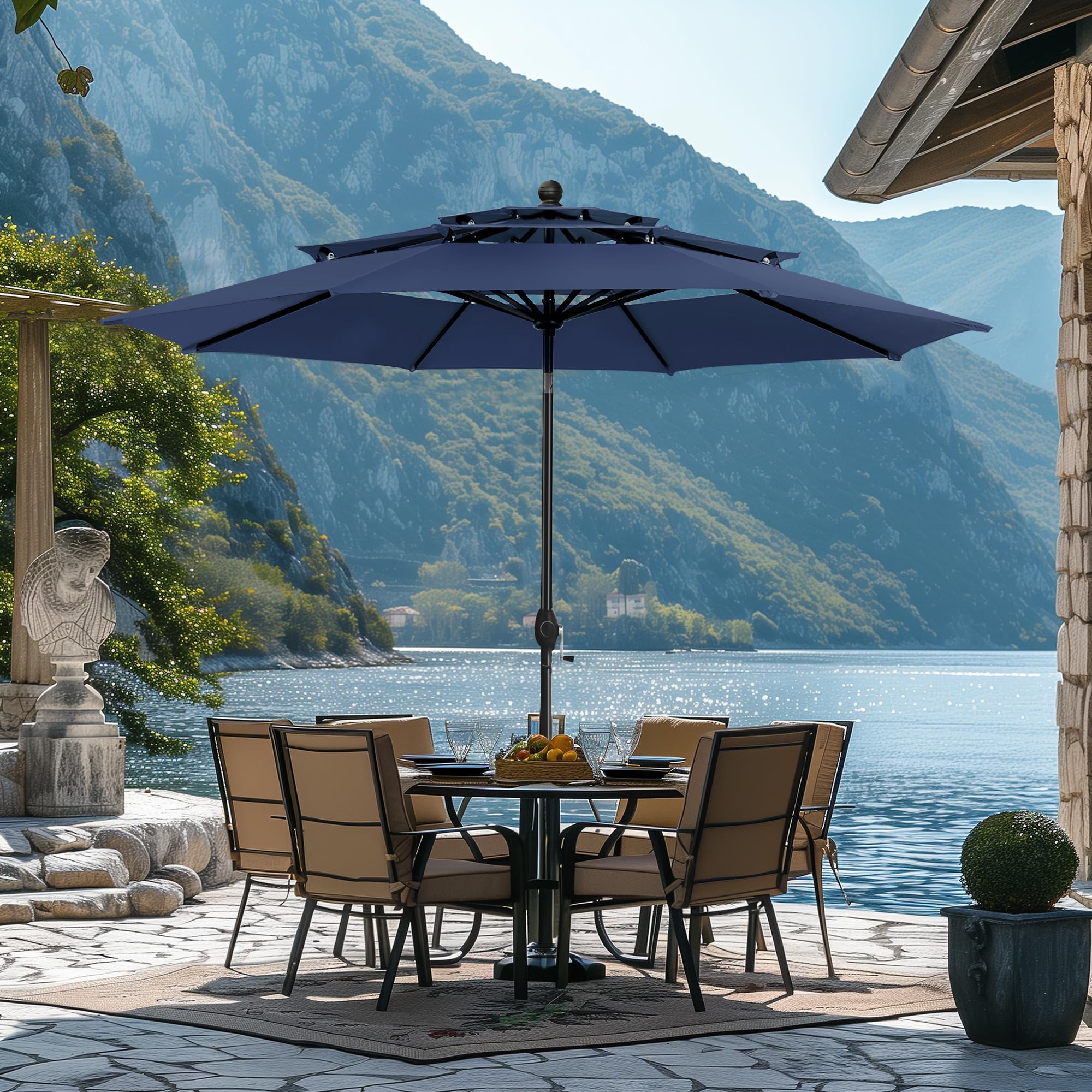 HERA'S PALACE 10 Ft 3-Tier Outdoor Patio Umbrella with Ventilation & Tilt Adjustment - UV Protection Sun Shade for Backyard, Pool, Garden, Deck, and Outdoor Dining