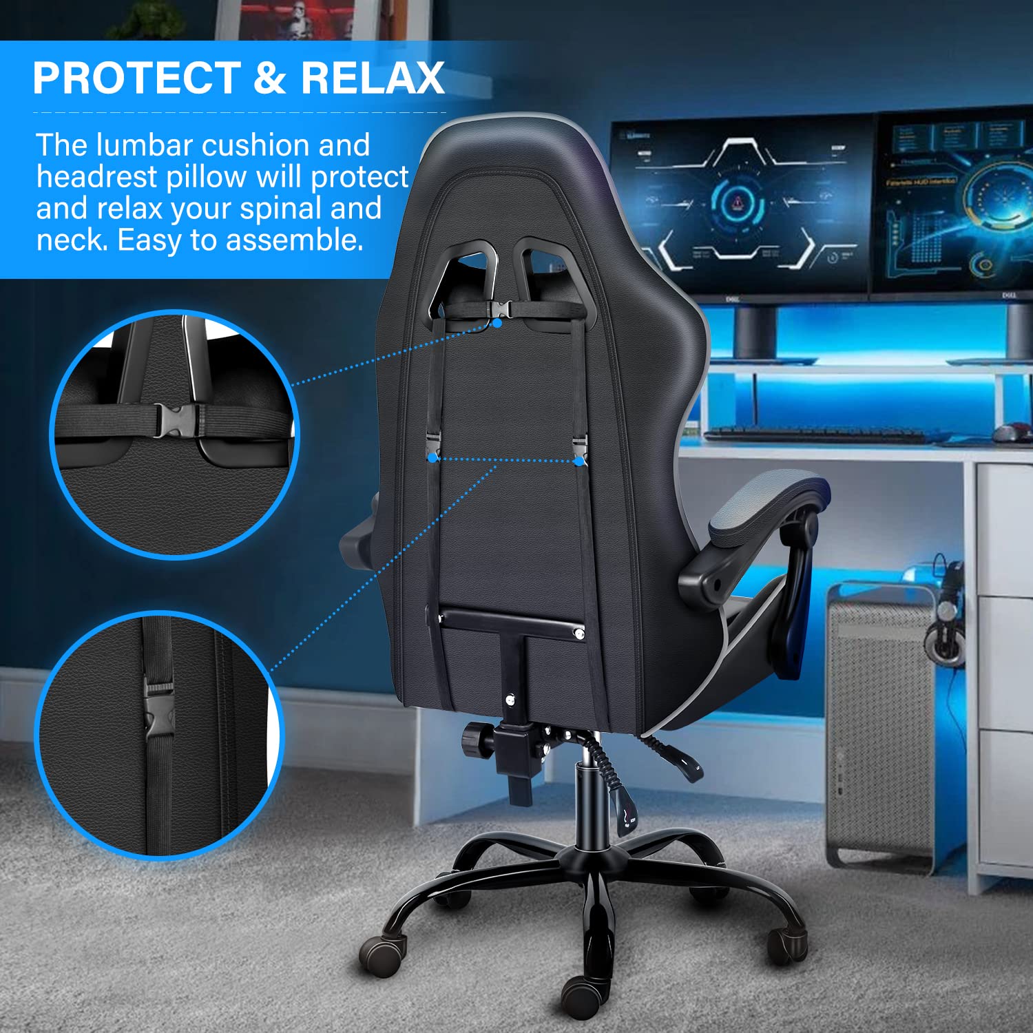 Premium Gaming Chair for Big & Tall Gamers - Ergonomic Racing Style Office Chair with Adjustable Height, Swivel, Headrest & Lumbar Support - Perfect for PC Gaming, Esports & Home Office Workspace