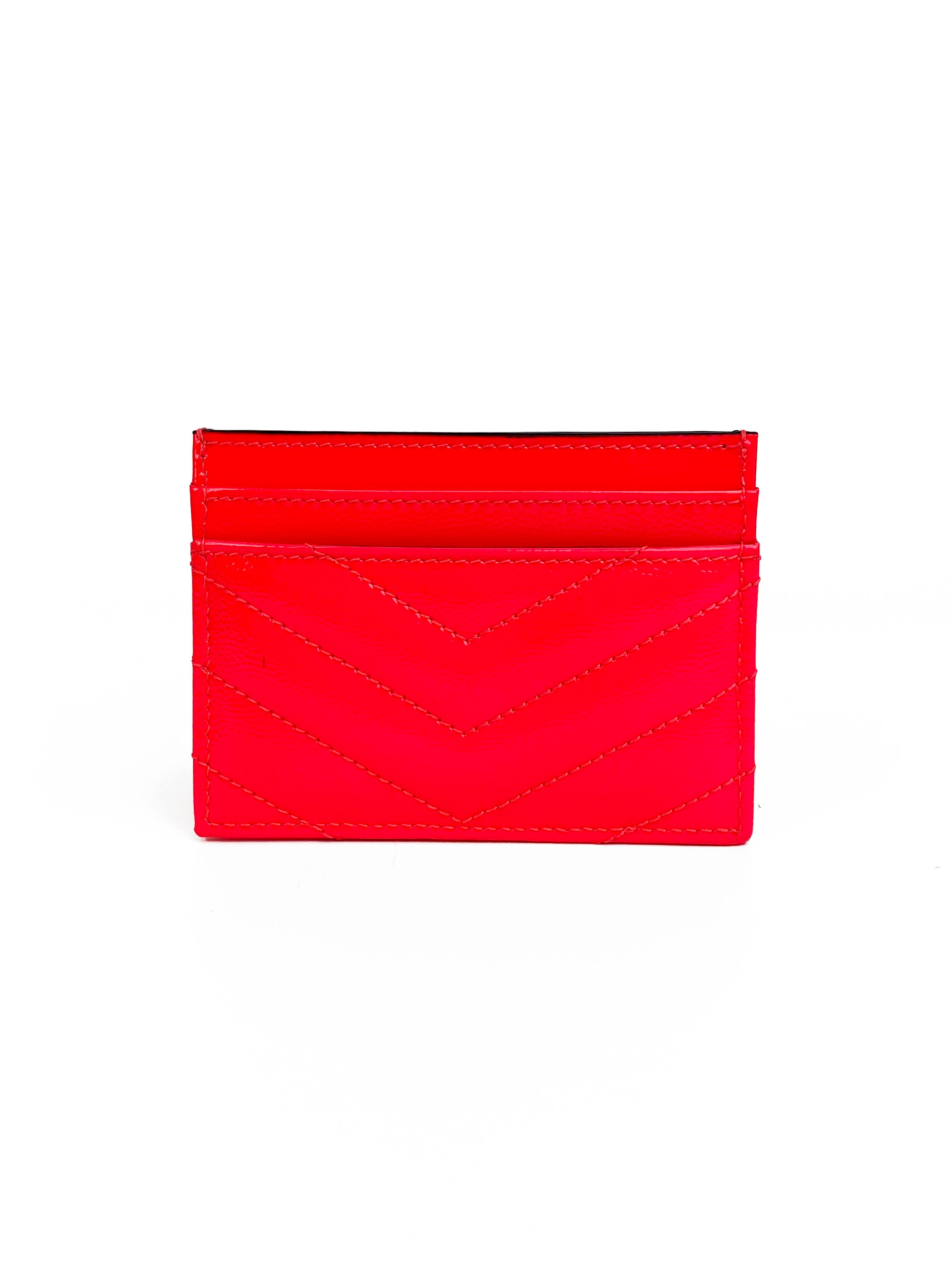 Saint Laurent Neon Pink Leather Card Holder - Slim RFID Blocking Wallet for Women & Men | Perfect for Everyday Use, Travel & Gift Giving