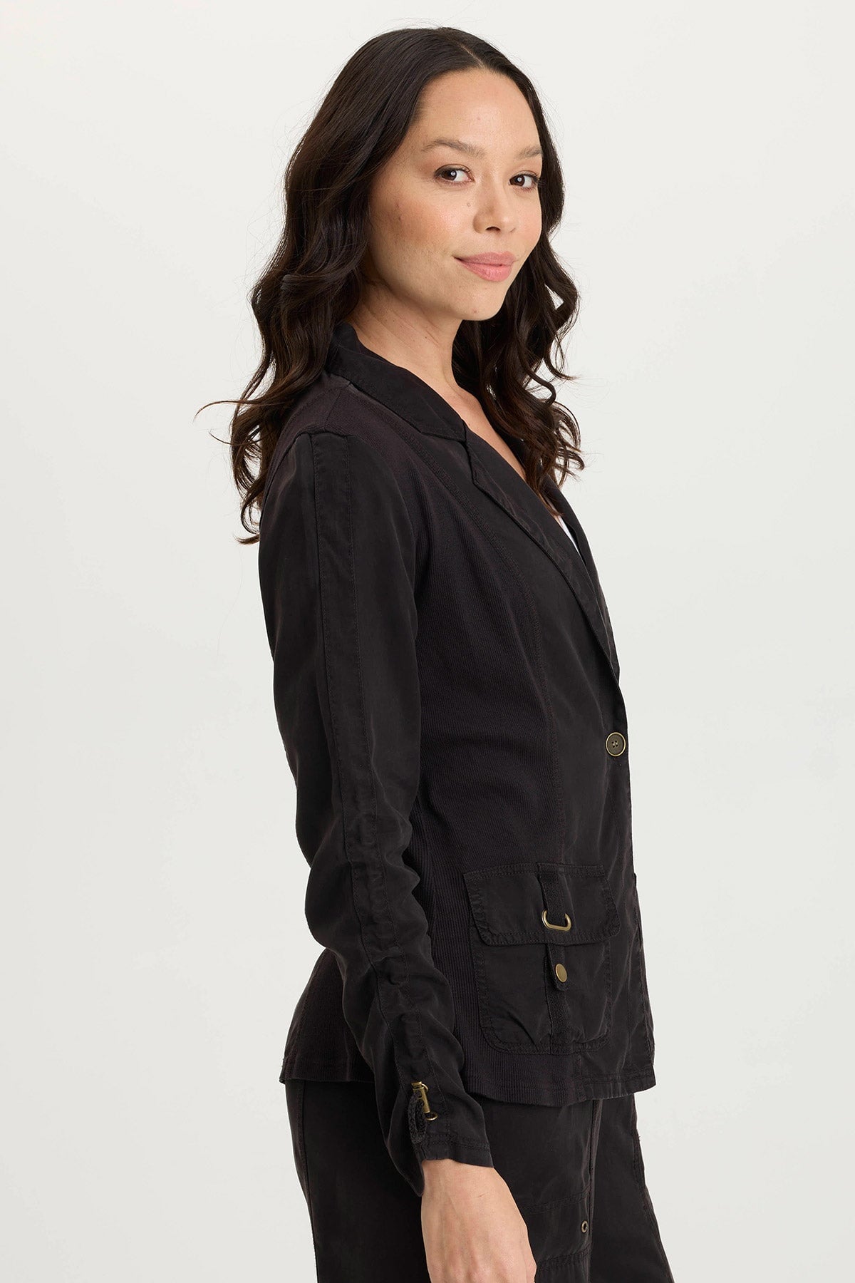 Stratford Twill & Jersey 3/4 Sleeve Blazer Jacket for Women - Professional Office Wear & Business Casual Outfits