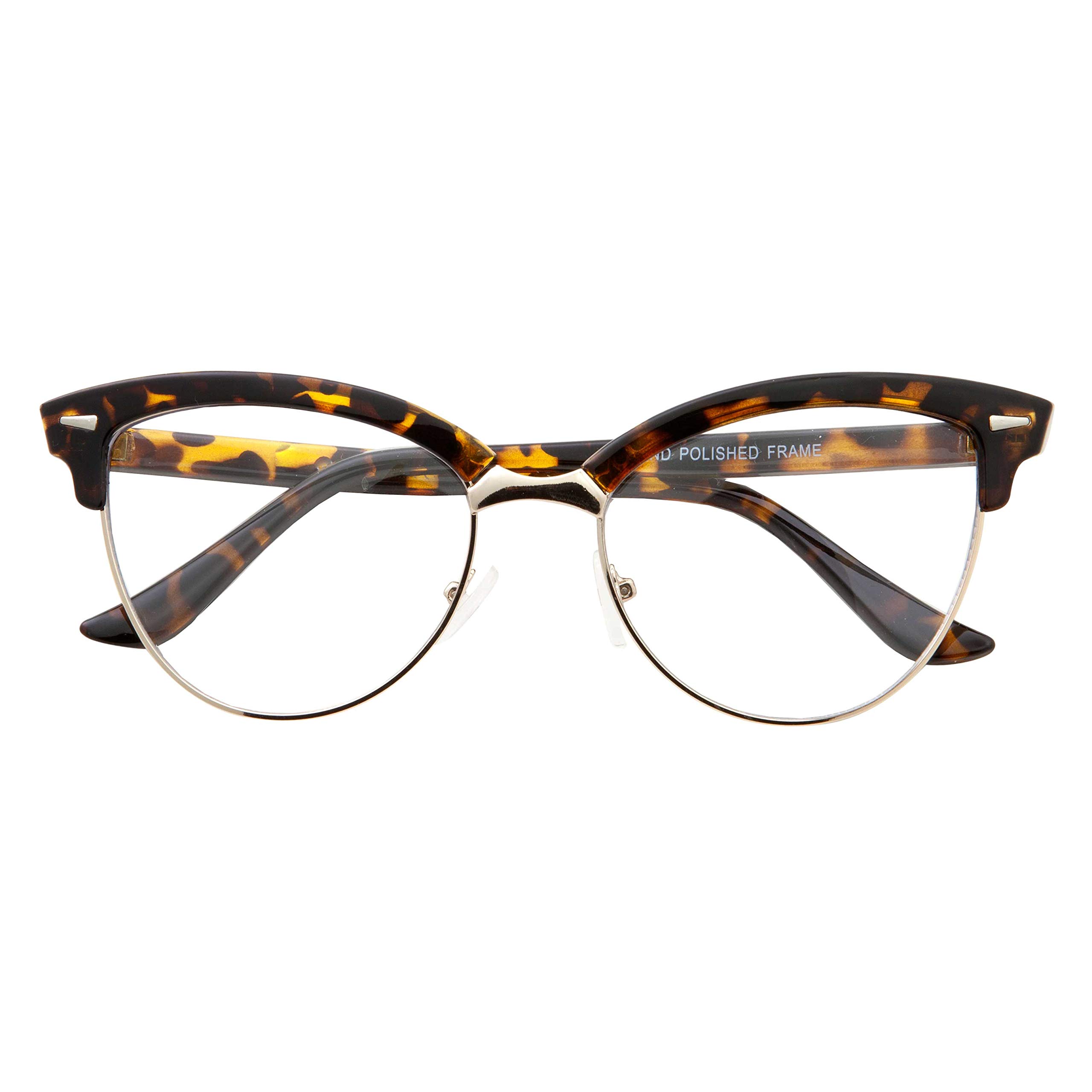 Vintage Cat Eye Semi-Rimless Nerd Glasses for Women - Clear Lens Fake Eyewear - Perfect for Cosplay, Fashion Accessories & Retro Style Outfits