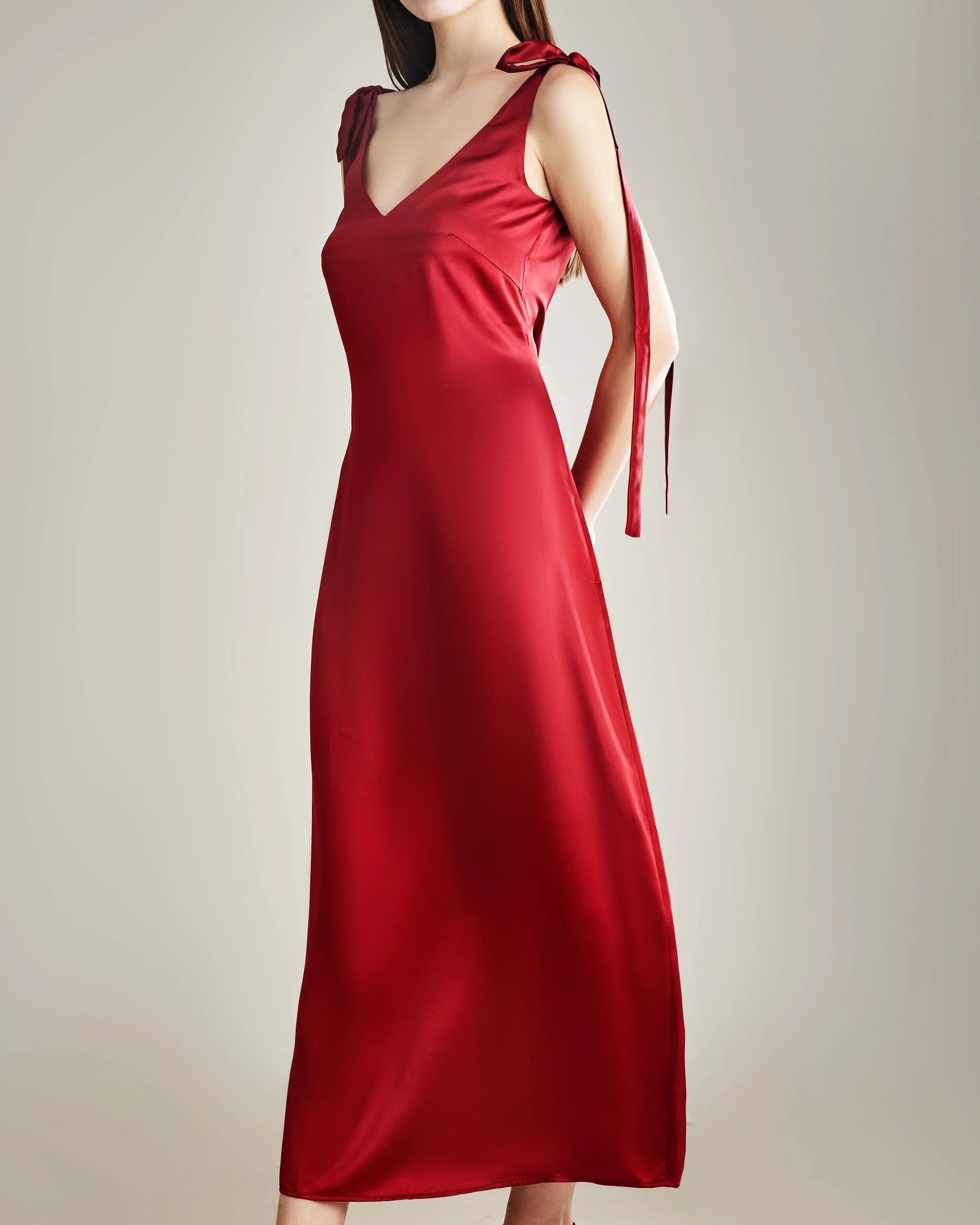 Elegant Shoulder Tie Silk Slip Dress for Women - Perfect for Evening Parties, Date Nights & Special Occasions