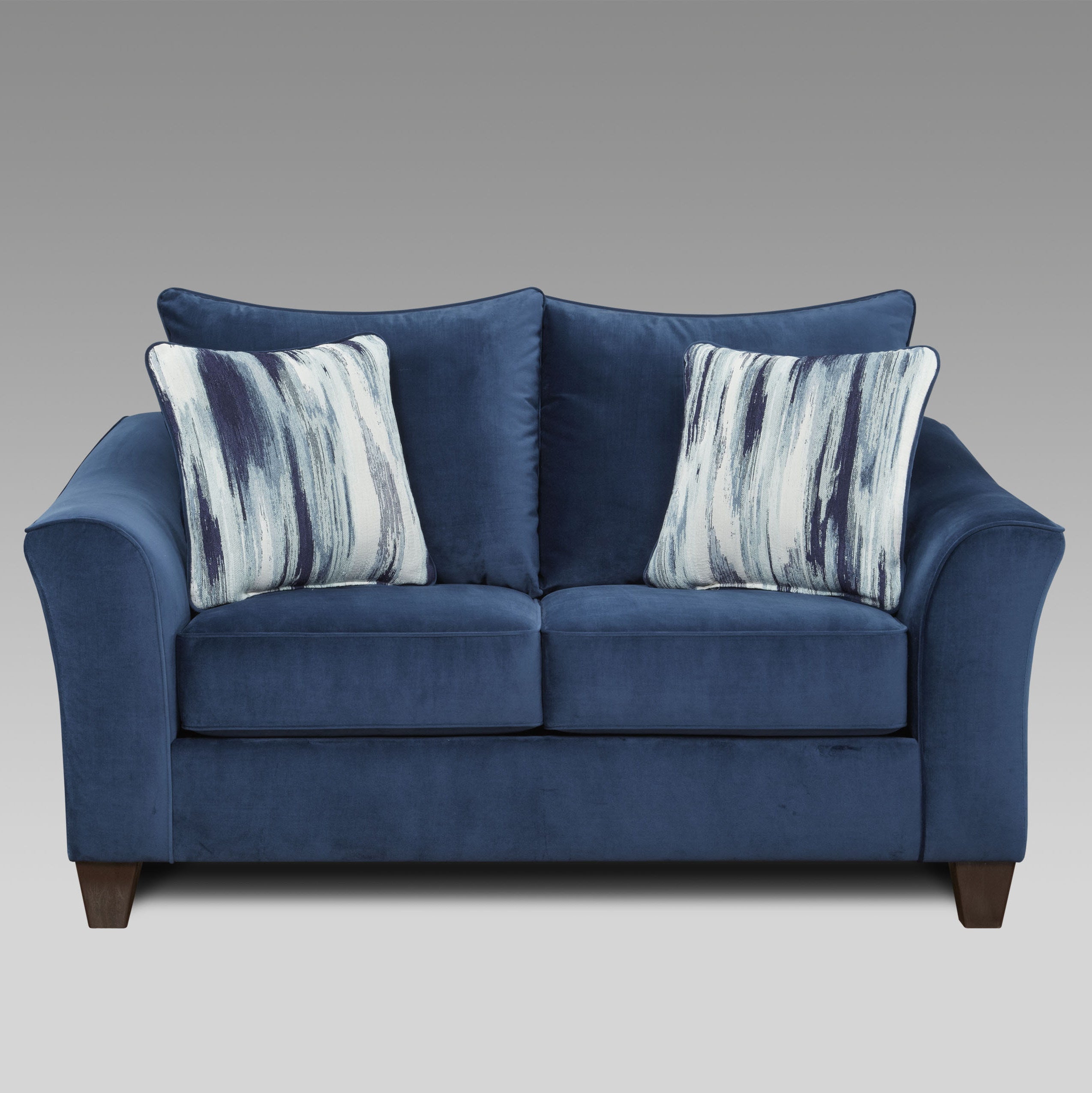 Navy Blue Camero Fabric Pillowback Loveseat - Comfortable Small Sofa for Living Room, Apartment & Cozy Spaces