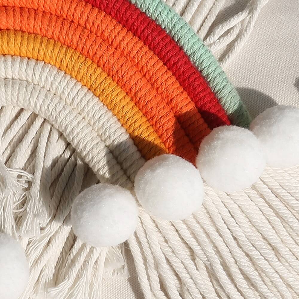 Handmade Macrame Rainbow Wall Hanging - Boho Home Decor for Nursery, Bedroom & Living Room - Unique Rainbow Wall Art for Boho Chic & Hippie Style Rooms
