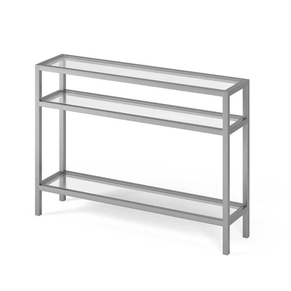 Pemberly Row Traditional 42 Inch 3-Shelf Metal Console Table in Satin Nickel & Gray - Perfect for Entryway, Living Room, or Hallway Decor