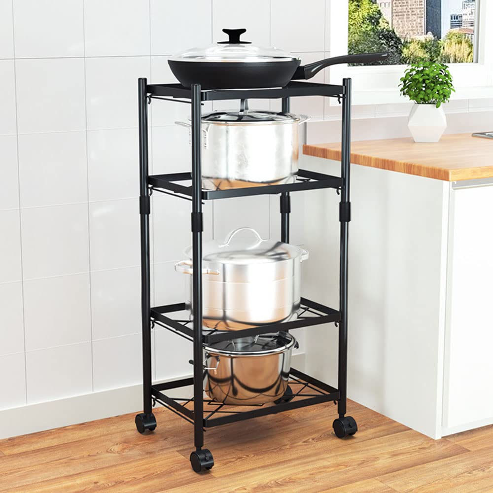 NA Black Multi-Tier Kitchen Storage Pot Rack - Space-Saving Rotating Floor to Ceiling Organizer for Pots, Pans & Utensils - Perfect for Small Kitchens, Apartments & Dorm Rooms