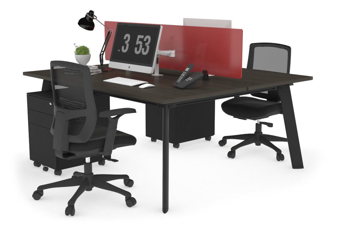 2 Person Workstation Black Frame - 1400L x 800W with Cable Management | Dual Office Desk for Home & Business | Perfect for Shared Workspaces & Collaborative Environments