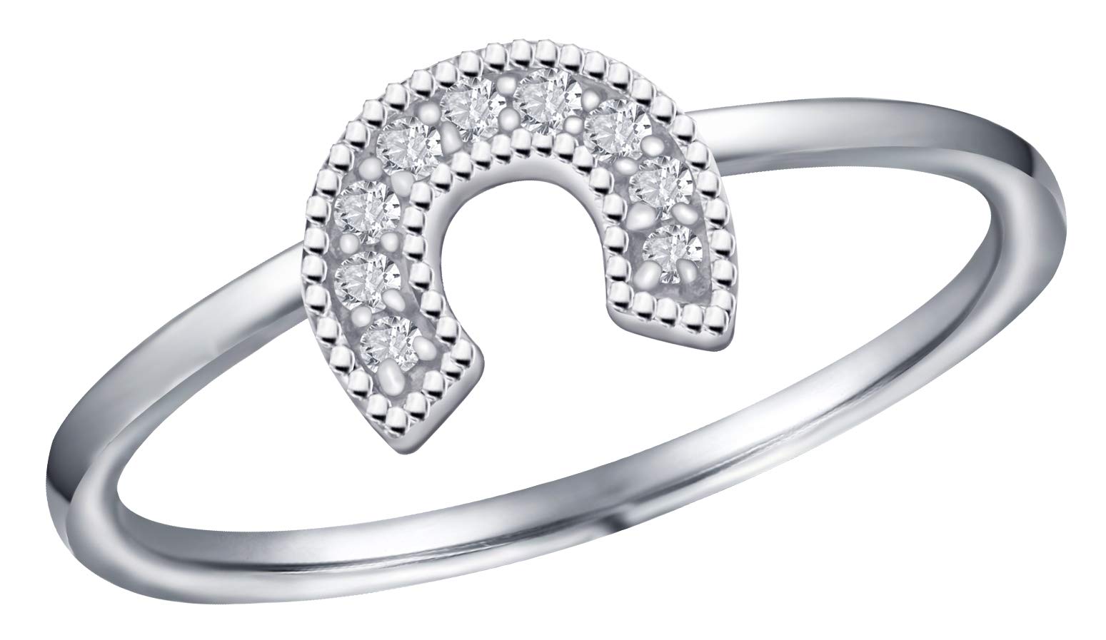 0.09Ct. White Diamond Ring - 10K Gold Prong Setting Horseshoe Ring for Women, Elegant Bridal Jewelry & Anniversary Gift for Her