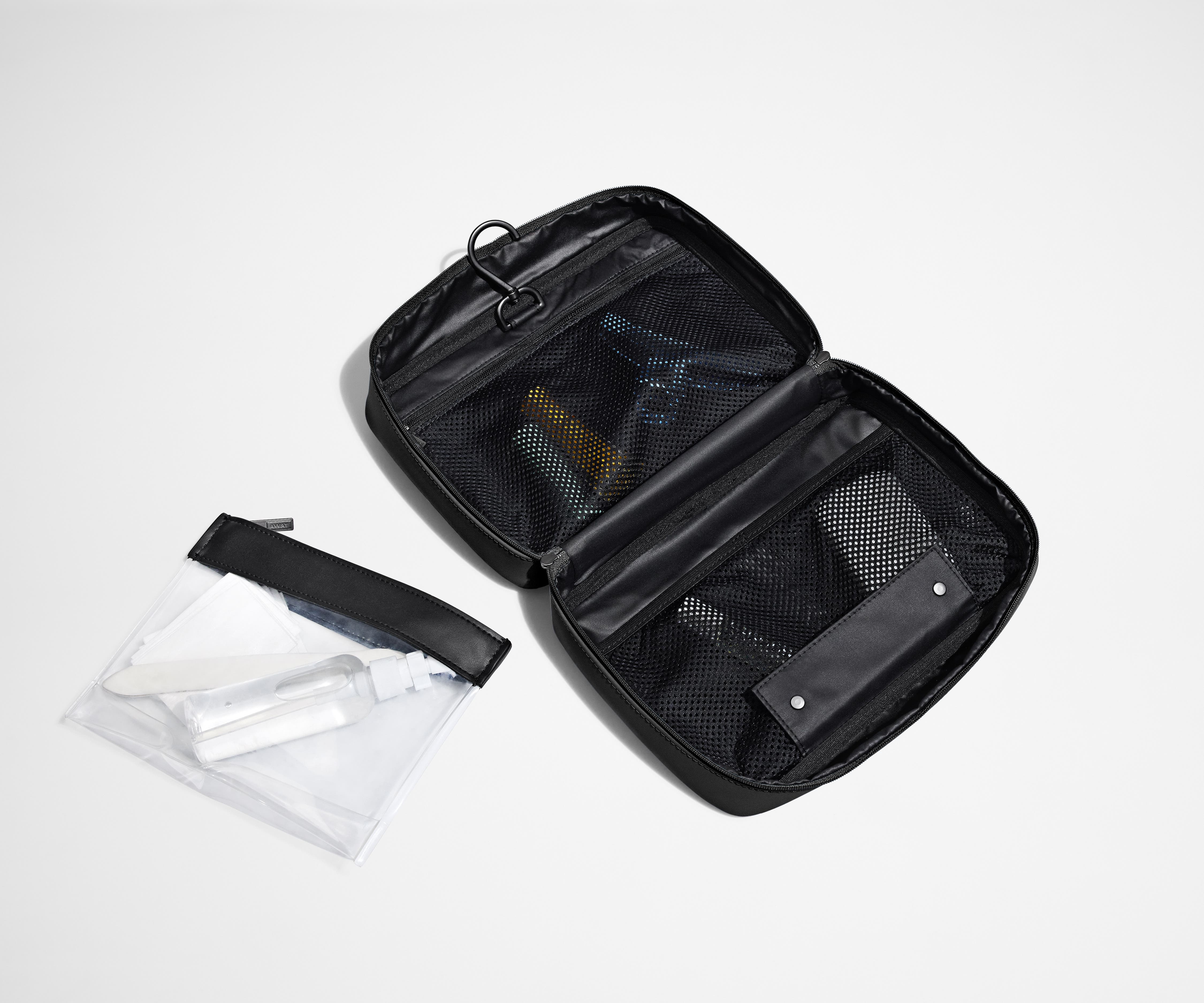 Jet Black Hanging Toiletry Bag for Travel - Waterproof Cosmetic Organizer with Hooks for Bathroom, Gym & Camping Accessories