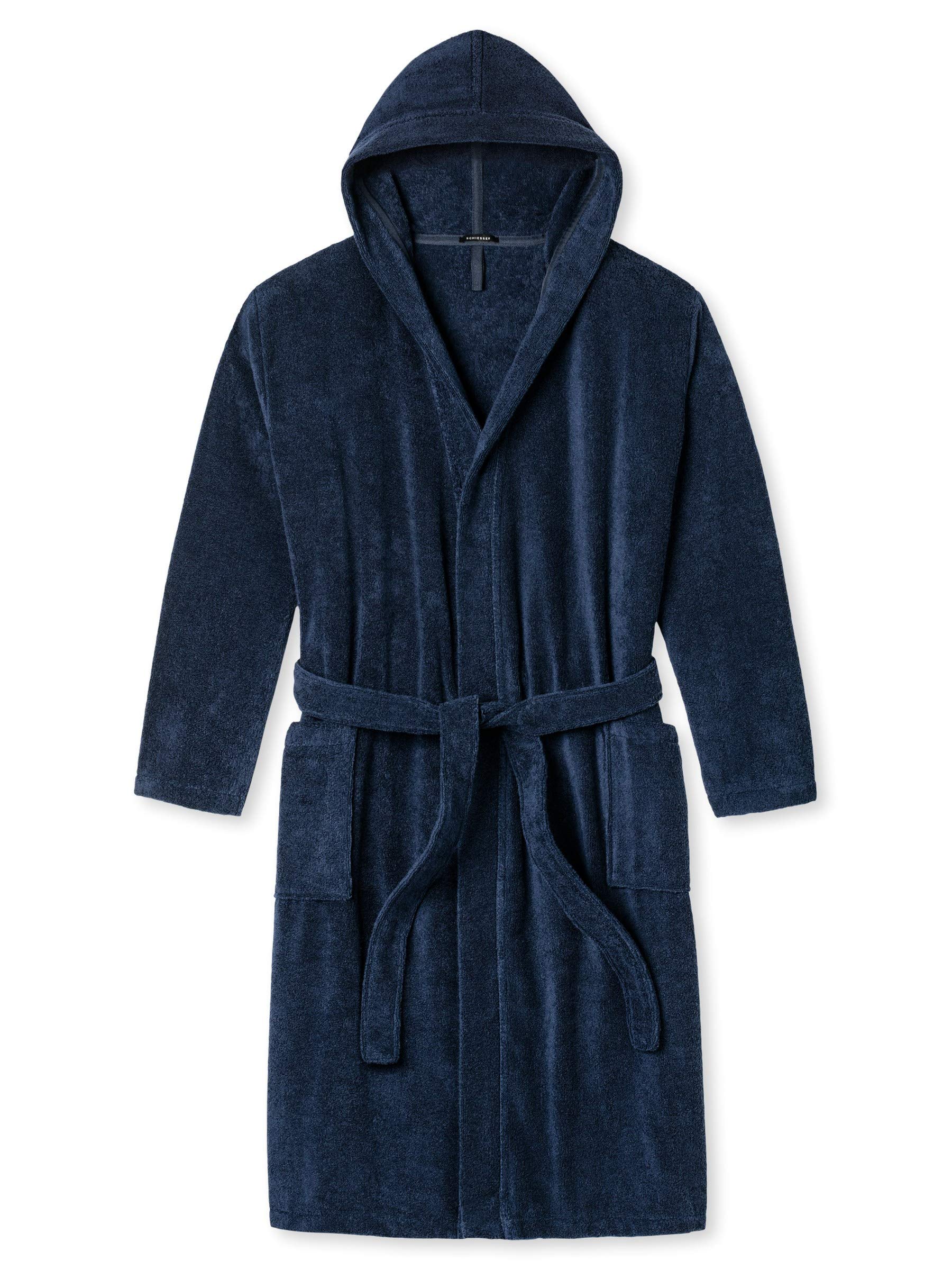 Men's Cotton Hooded Bathrobe - Soft & Absorbent Navy Blue Beach Robe for Spa, Pool & Lounge - Size S
