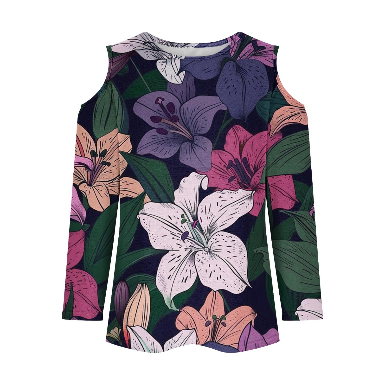 2024 Women's 3/4 Sleeve Cold Shoulder Floral Print Blouse - Loose Fit Crewneck T-Shirt Top | Prime Day Deals | Casual Wear, Summer Outfits & Daily Fashion