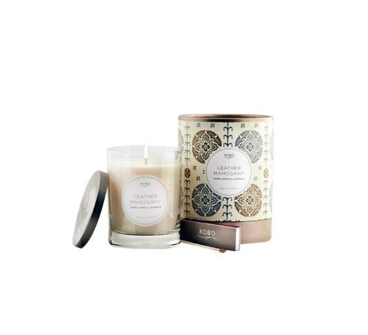 KOBO Motif Scented Candle - Genuine Leather & Mahogany Fragrance for Home Decor, Relaxation & Romantic Ambiance