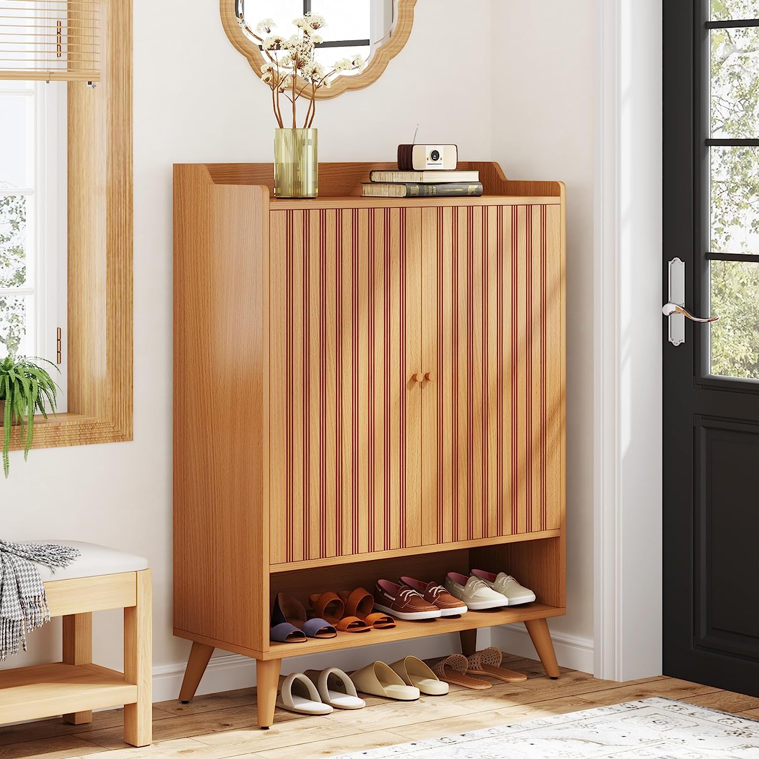 Solid Wood Shoe Rack with Adjustable Shelves & Open Storage - Perfect for Entryway, Closet & Mudroom Organization
