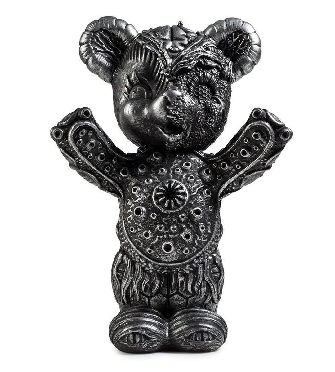 Frank Kozik 10 Free Hugs Bear Silver Edition Collectible Art Toy - Perfect for Pop Culture Fans, Vinyl Collectors & Home Decor