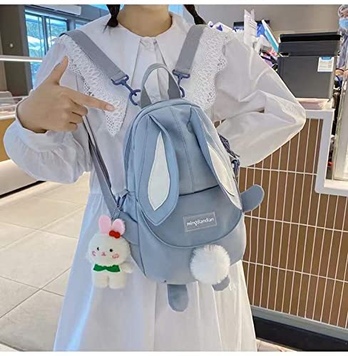 Cute Bunny Ear Backpack with Adorable Bear Charm - Girls School Backpack for Teens, Lightweight Book Bag & Travel Rucksack (Small, Blue) - Perfect for School, College, Travel & Daily Use