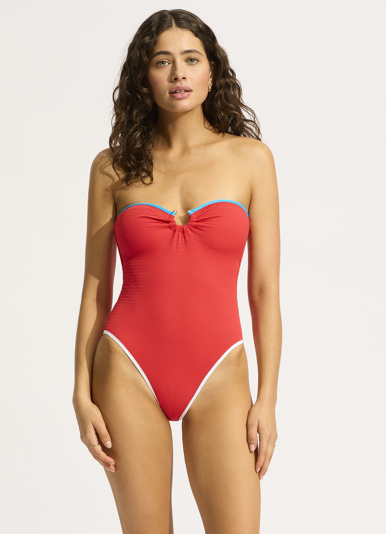 Beach Bound Ring Front Bandeau One Piece Swimsuit - Sexy Flame Print Monokini for Women | Perfect for Pool Parties, Beach Vacations & Summer Getaways